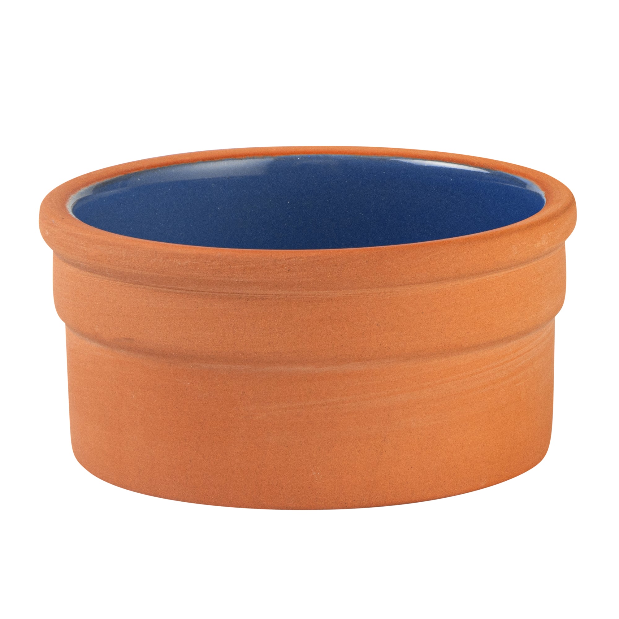 Terra Tek 5 oz Terracotta Cazuela Bowl - Blue Glazed Interior, Oven-Safe, Microwave-Safe - 3 3/4" x 3 3/4" x 1 3/4" - 2 count box