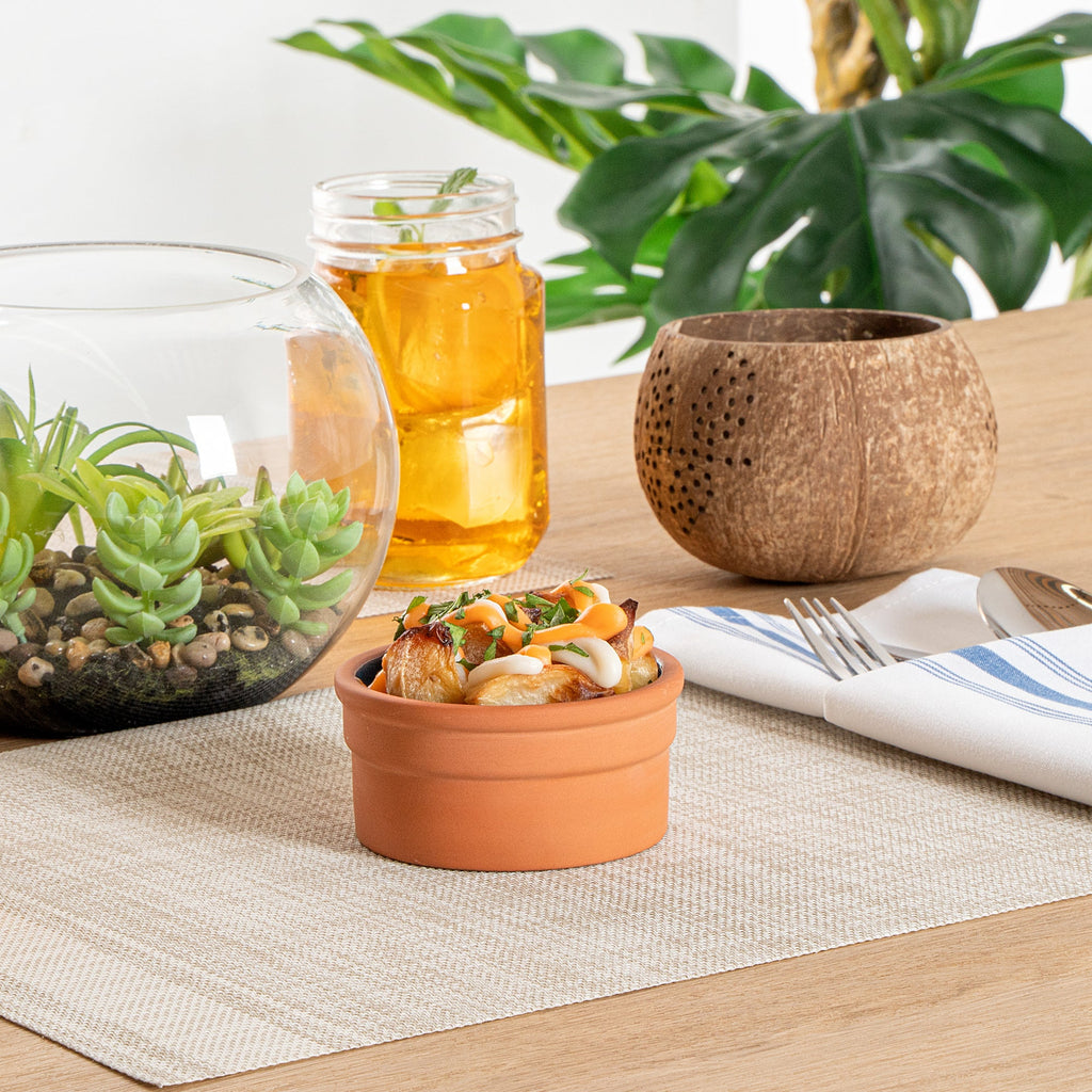 Terra Tek 5 oz Terracotta Cazuela Bowl - Blue Glazed Interior, Oven-Safe, Microwave-Safe - 3 3/4" x 3 3/4" x 1 3/4" - 2 count box