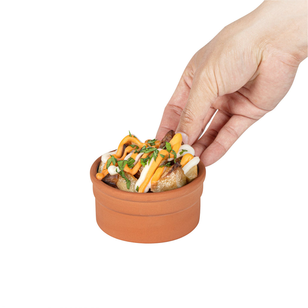 Terra Tek 5 oz Terracotta Cazuela Bowl - Blue Glazed Interior, Oven-Safe, Microwave-Safe - 3 3/4" x 3 3/4" x 1 3/4" - 10 count box