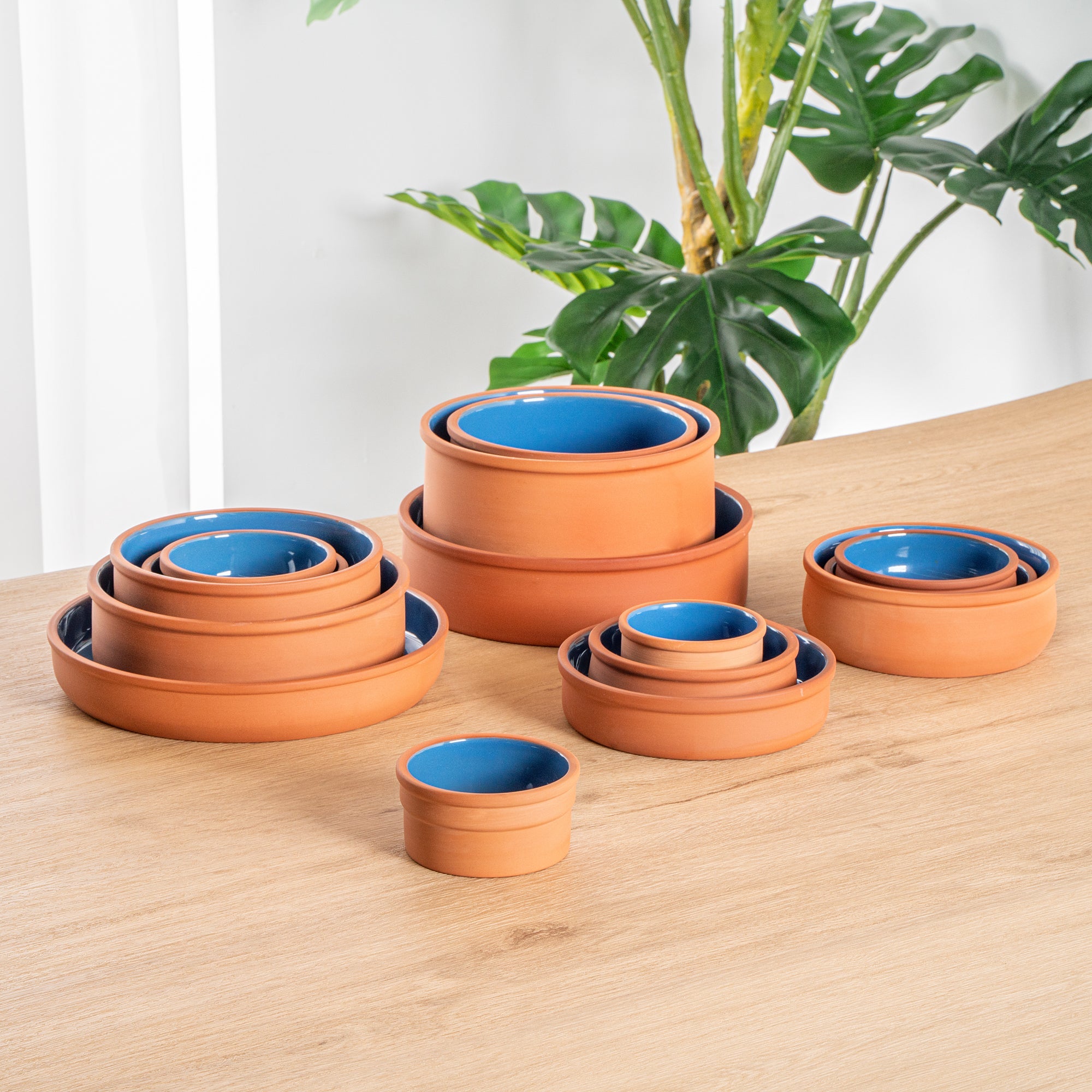 Terra Tek 5 oz Terracotta Cazuela Bowl - Blue Glazed Interior, Oven-Safe, Microwave-Safe - 3 3/4" x 3 3/4" x 1 3/4" - 10 count box