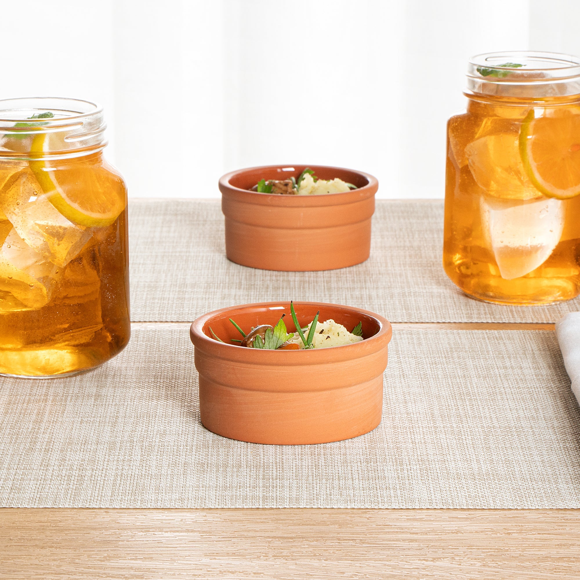 Terra Tek 5 oz Terracotta Cazuela Bowl - Brown Glazed Interior, Oven-Safe, Microwave-Safe - 3 3/4" x 3 3/4" x 1 3/4" - 2 count box