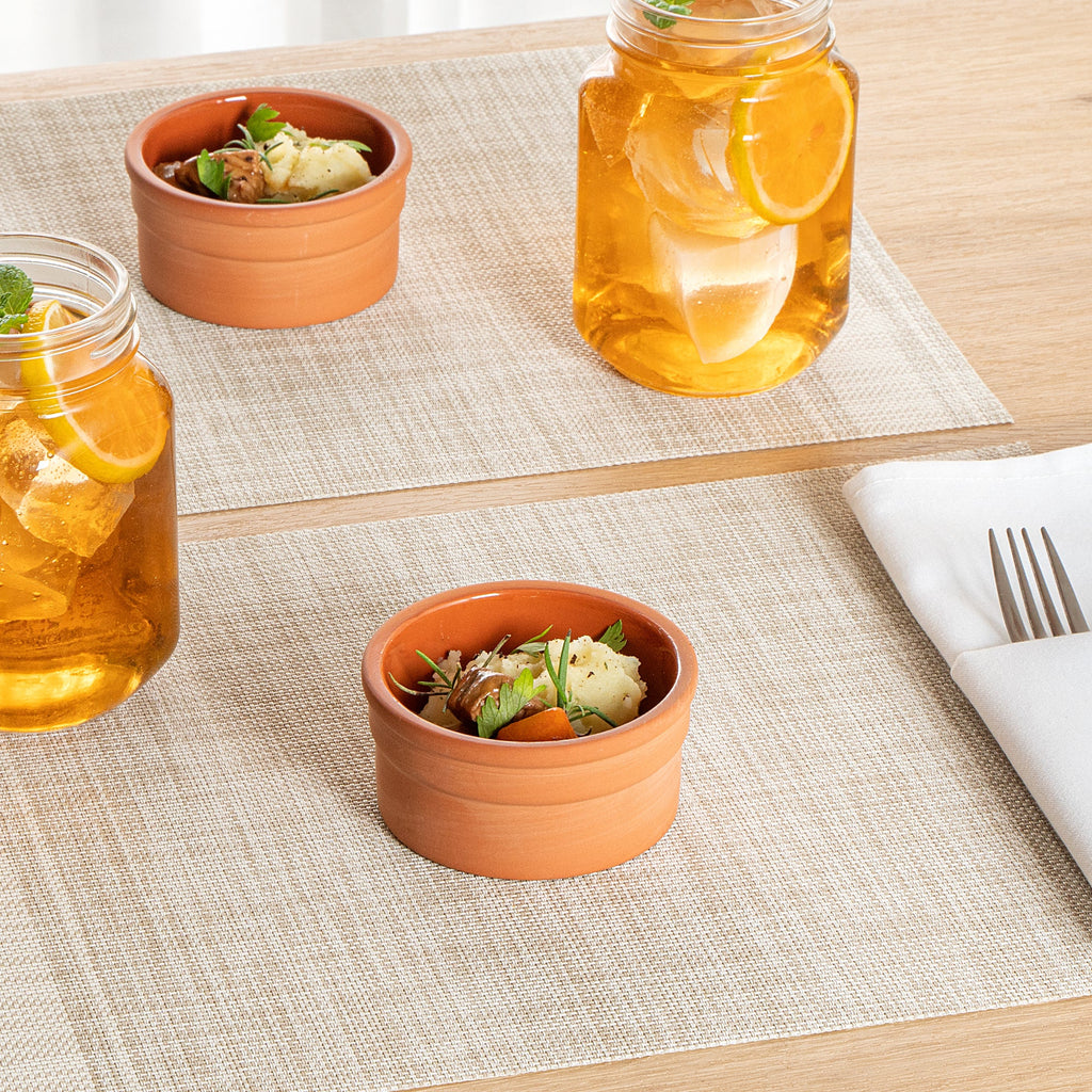 Terra Tek 5 oz Terracotta Cazuela Bowl - Brown Glazed Interior, Oven-Safe, Microwave-Safe - 3 3/4" x 3 3/4" x 1 3/4" - 2 count box