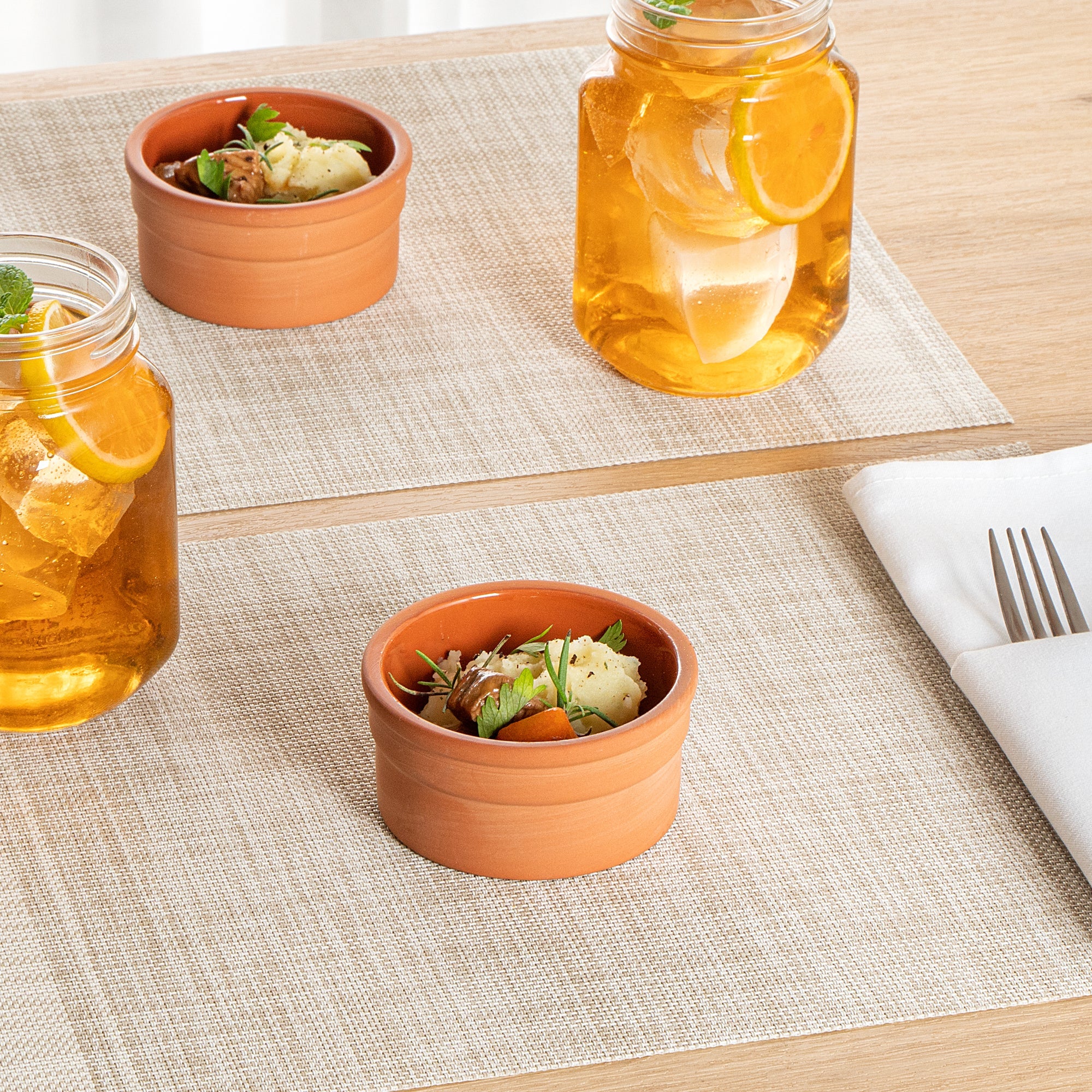 Terra Tek 5 oz Terracotta Cazuela Bowl - Brown Glazed Interior, Oven-Safe, Microwave-Safe - 3 3/4" x 3 3/4" x 1 3/4" - 2 count box