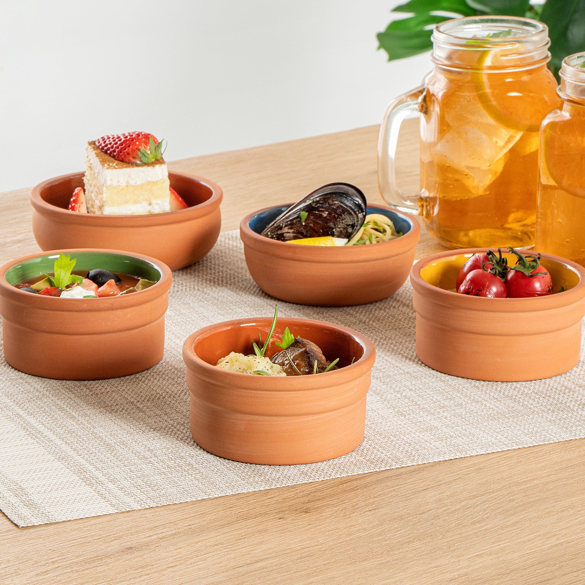 Terra Tek 5 oz Terracotta Cazuela Bowl - Brown Glazed Interior, Oven-Safe, Microwave-Safe - 3 3/4" x 3 3/4" x 1 3/4" - 2 count box