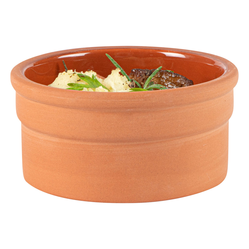 Terra Tek 5 oz Terracotta Cazuela Bowl - Brown Glazed Interior, Oven-Safe, Microwave-Safe - 3 3/4" x 3 3/4" x 1 3/4" - 10 count box