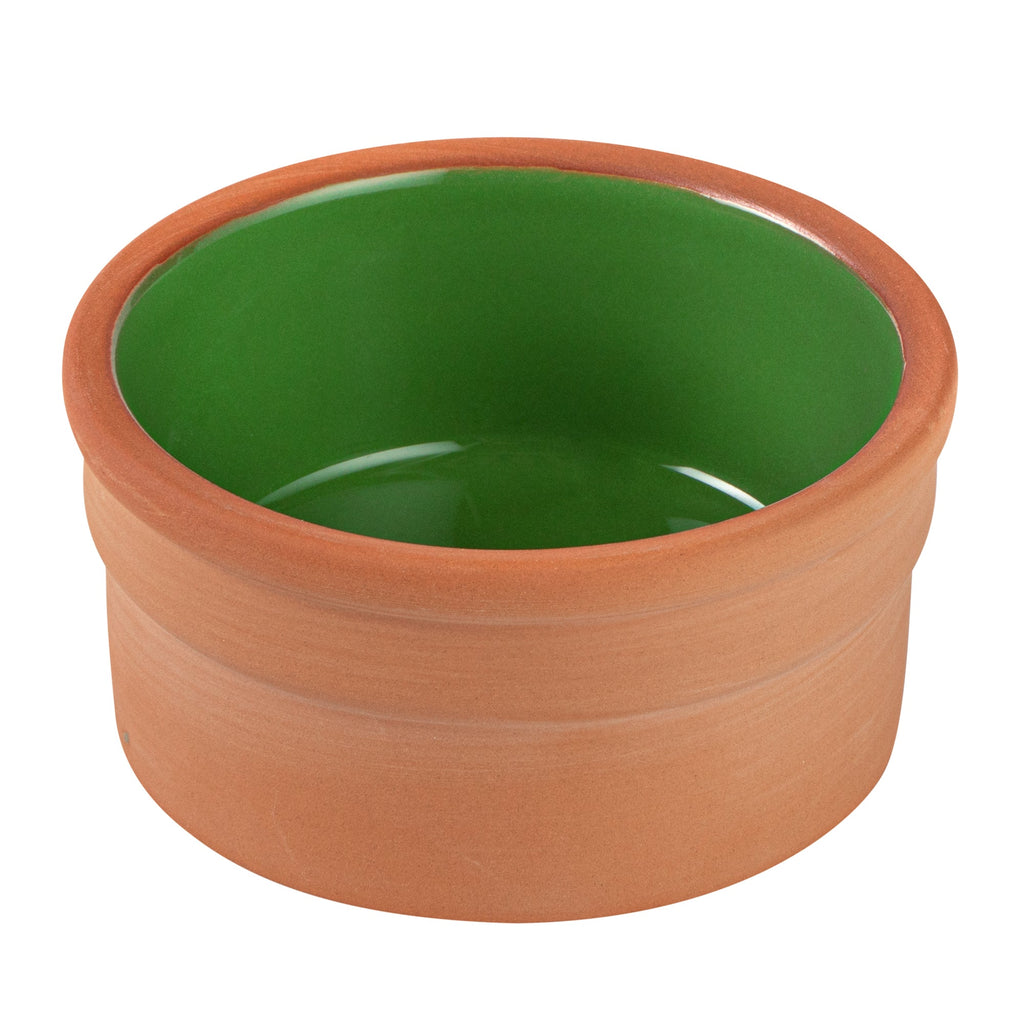 Terra Tek 5 oz Terracotta Cazuela Bowl - Green Glazed Interior, Oven-Safe, Microwave-Safe - 3 3/4" x 3 3/4" x 1 3/4" - 10 count box