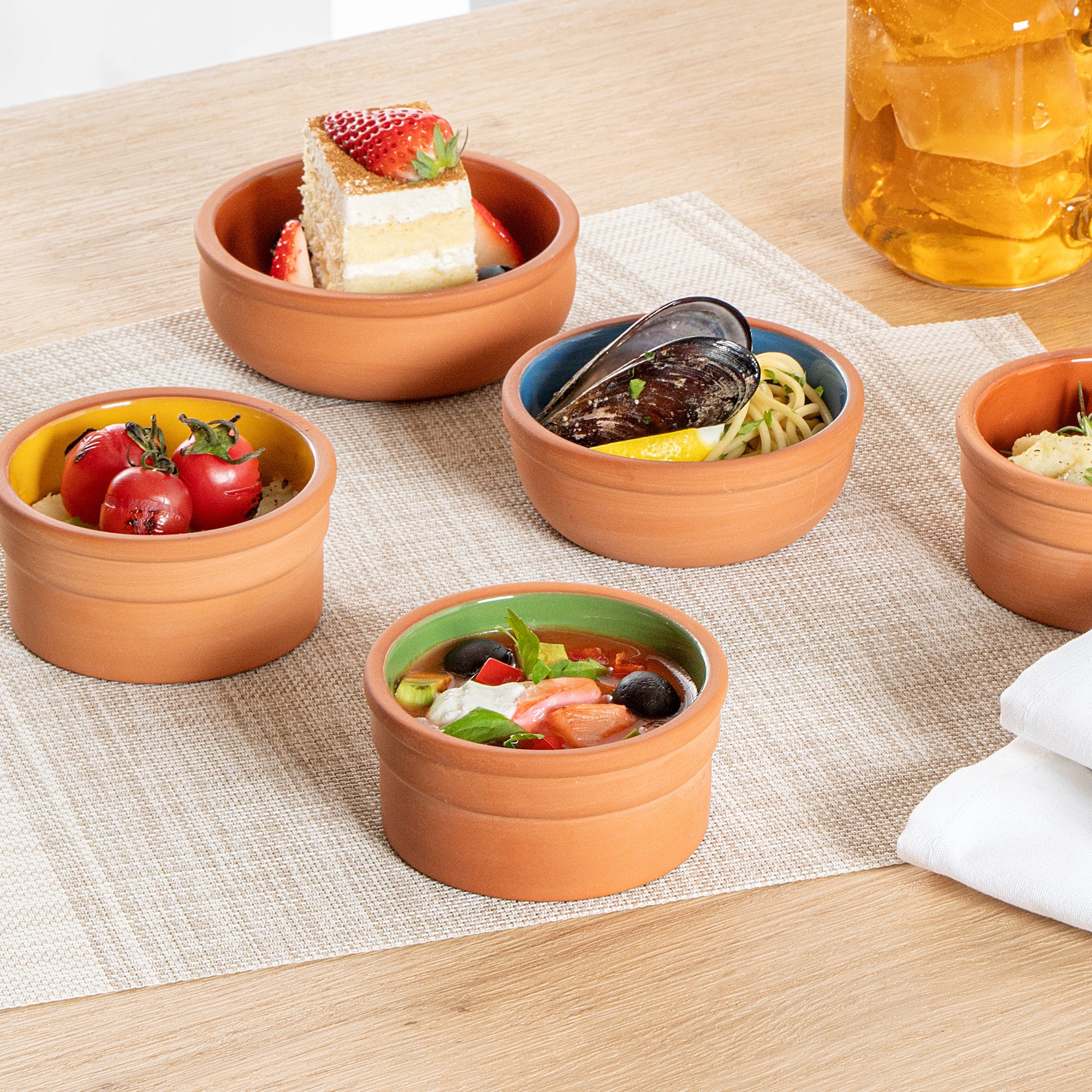 Terra Tek 5 oz Terracotta Cazuela Bowl - Green Glazed Interior, Oven-Safe, Microwave-Safe - 3 3/4" x 3 3/4" x 1 3/4" - 2 count box