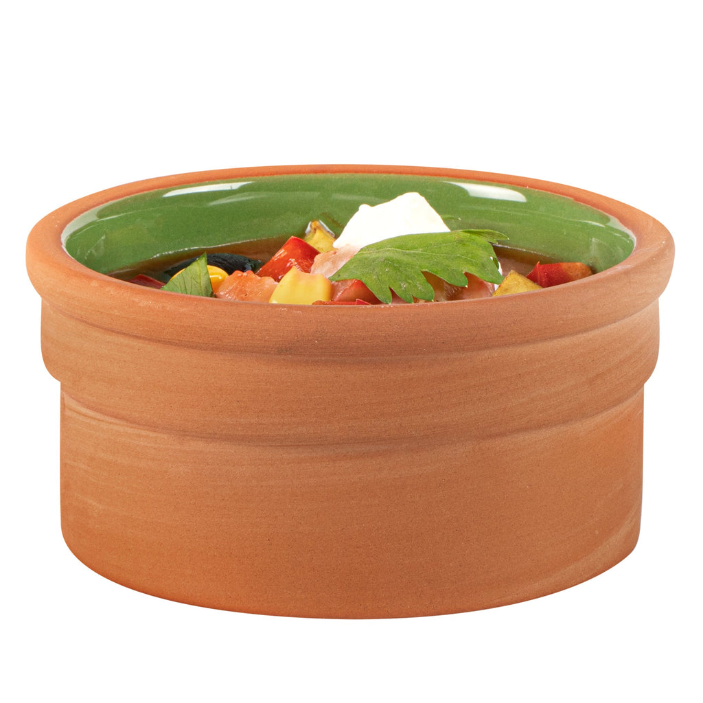 Terra Tek 5 oz Terracotta Cazuela Bowl - Green Glazed Interior, Oven-Safe, Microwave-Safe - 3 3/4" x 3 3/4" x 1 3/4" - 10 count box