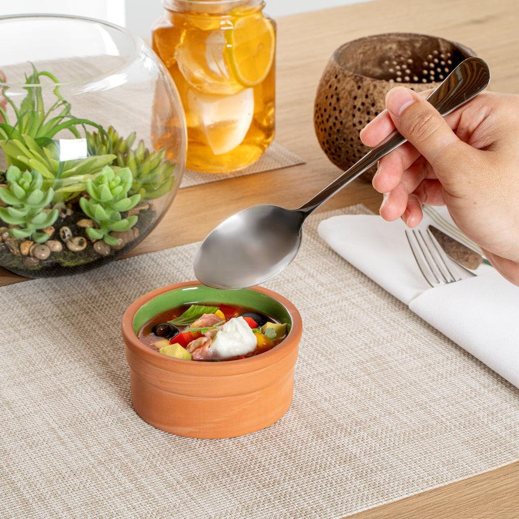 Terra Tek 5 oz Terracotta Cazuela Bowl - Green Glazed Interior, Oven-Safe, Microwave-Safe - 3 3/4" x 3 3/4" x 1 3/4" - 10 count box