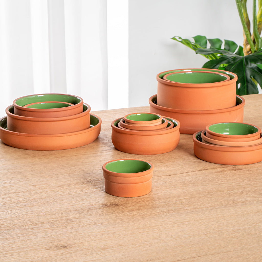 Terra Tek 5 oz Terracotta Cazuela Bowl - Green Glazed Interior, Oven-Safe, Microwave-Safe - 3 3/4" x 3 3/4" x 1 3/4" - 10 count box
