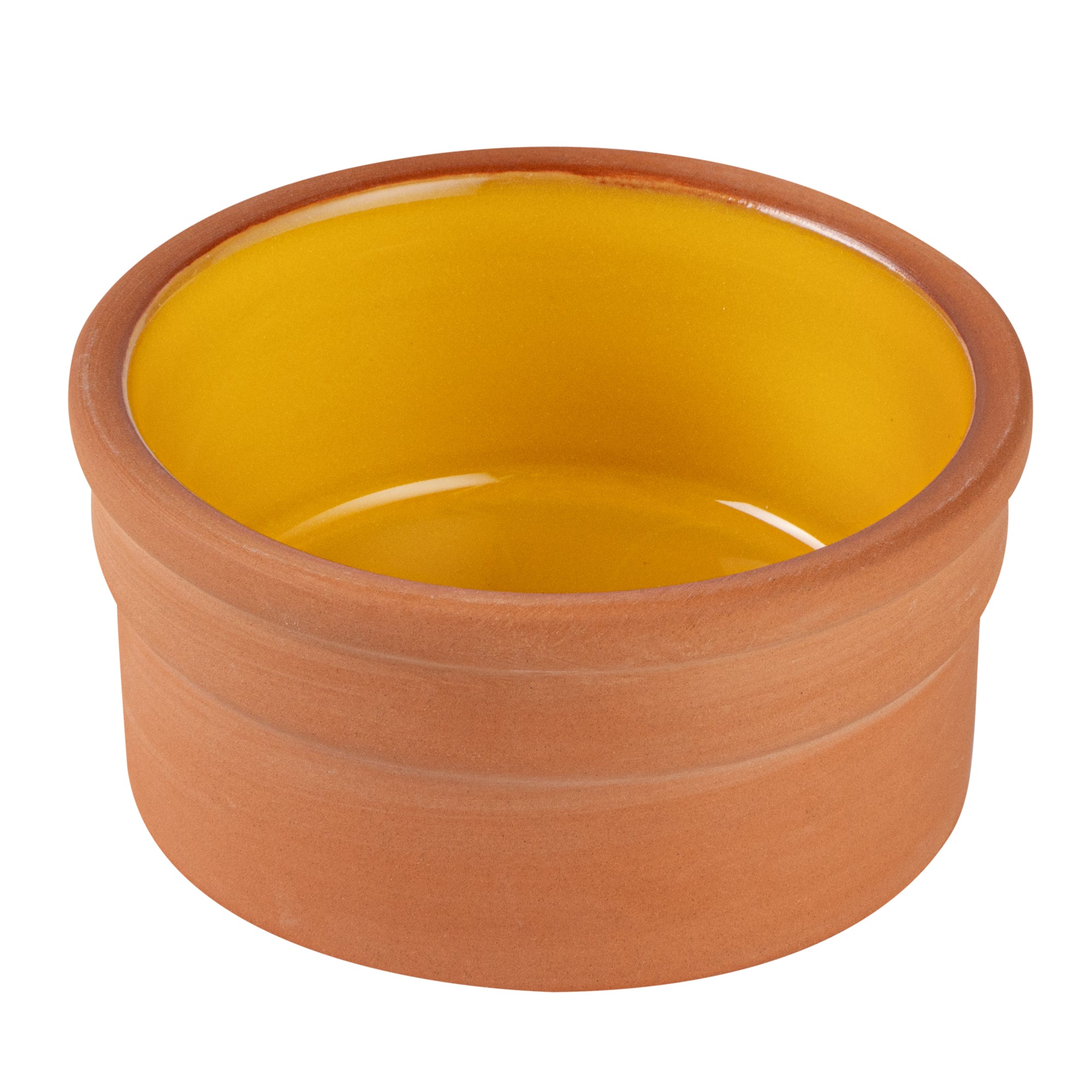 Terra Tek 5 oz Terracotta Cazuela Bowl - Yellow Glazed Interior, Oven-Safe, Microwave-Safe - 3 3/4" x 3 3/4" x 1 3/4" - 2 count box