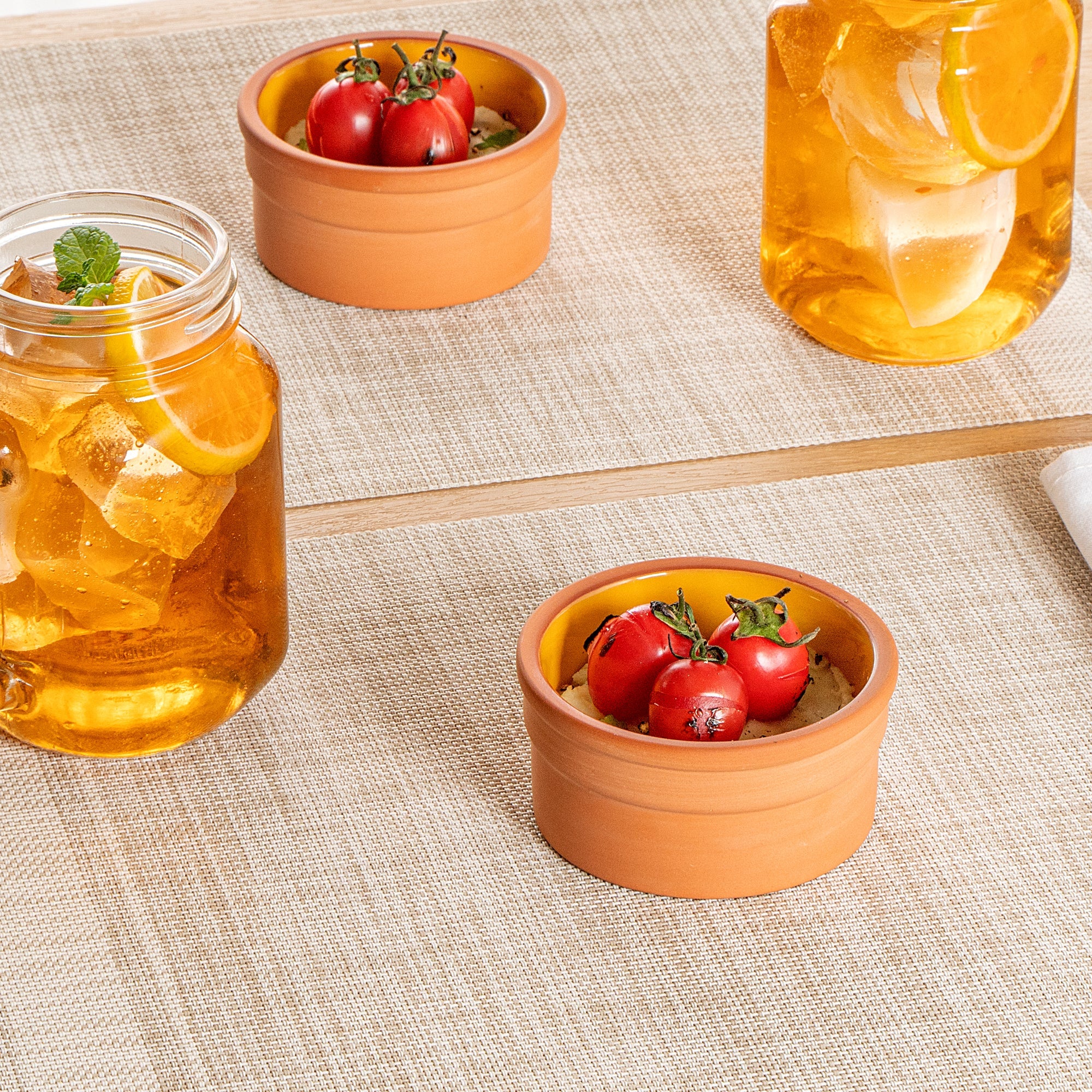 Terra Tek 5 oz Terracotta Cazuela Bowl - Yellow Glazed Interior, Oven-Safe, Microwave-Safe - 3 3/4" x 3 3/4" x 1 3/4" - 2 count box