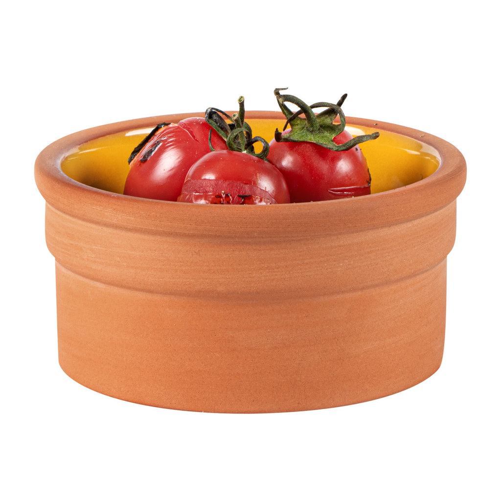 Terra Tek 5 oz Terracotta Cazuela Bowl - Yellow Glazed Interior, Oven-Safe, Microwave-Safe - 3 3/4" x 3 3/4" x 1 3/4" - 2 count box