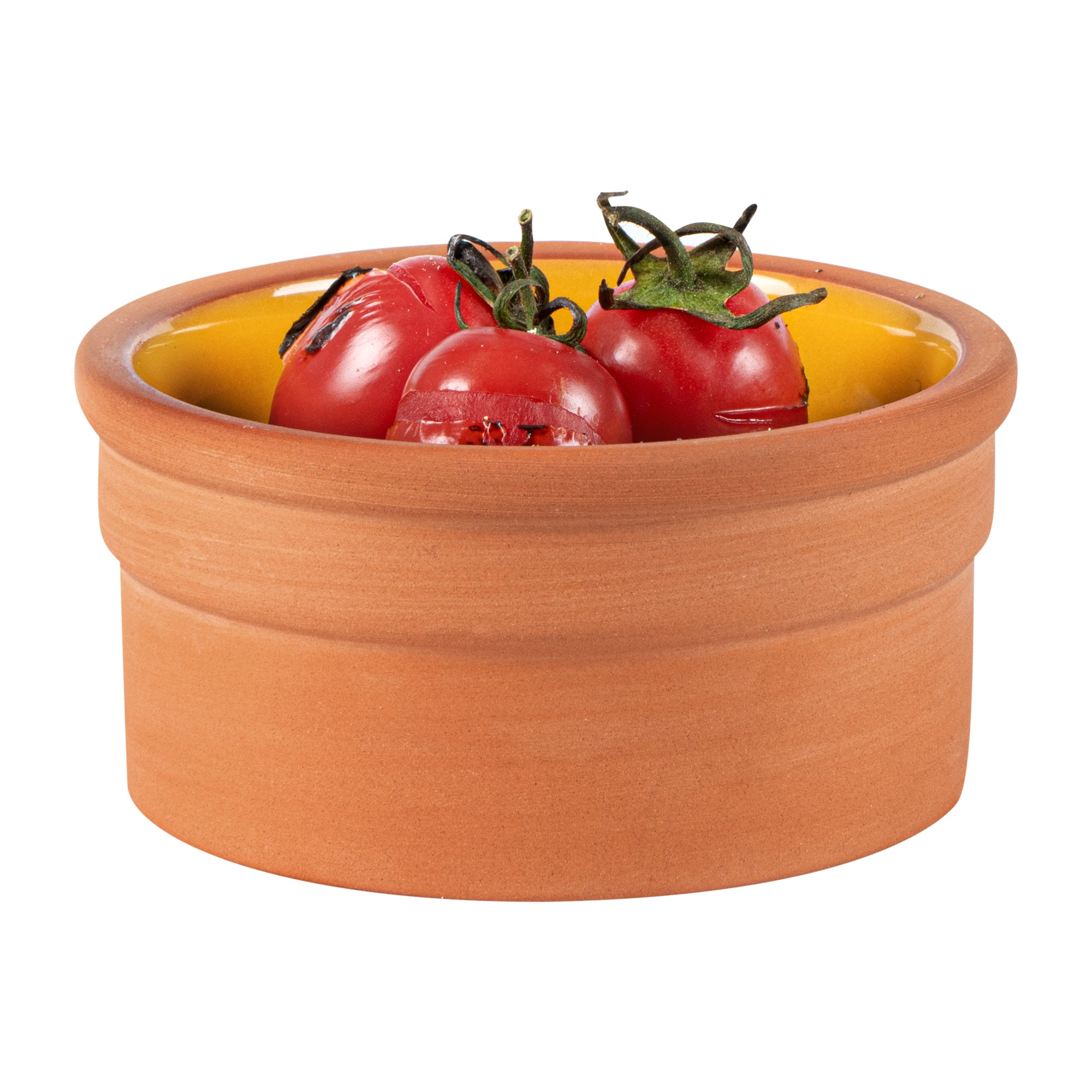 Terra Tek 5 oz Terracotta Cazuela Bowl - Yellow Glazed Interior, Oven-Safe, Microwave-Safe - 3 3/4" x 3 3/4" x 1 3/4" - 2 count box