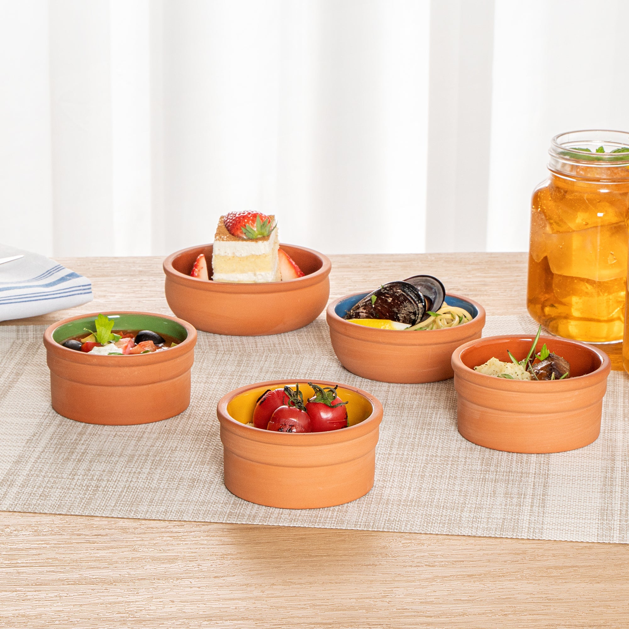 Terra Tek 5 oz Terracotta Cazuela Bowl - Yellow Glazed Interior, Oven-Safe, Microwave-Safe - 3 3/4" x 3 3/4" x 1 3/4" - 2 count box