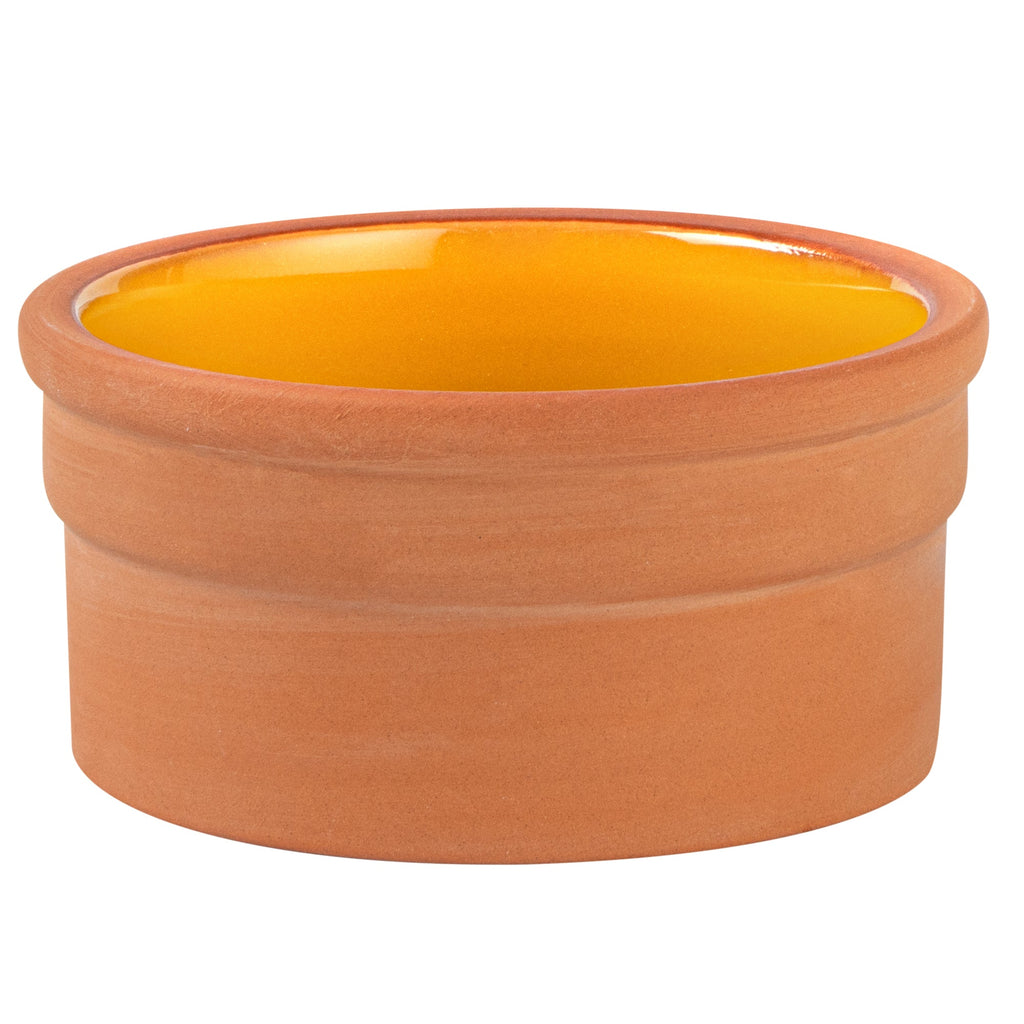 Terra Tek 5 oz Terracotta Cazuela Bowl - Yellow Glazed Interior, Oven-Safe, Microwave-Safe - 3 3/4" x 3 3/4" x 1 3/4" - 10 count box