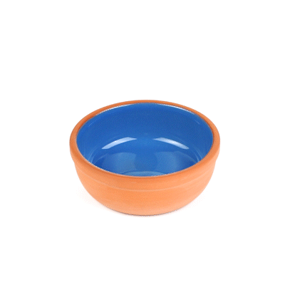 Terra Tek 5 oz Terracotta Cazuela Bowl - Blue Glazed Interior, Oven-Safe, Microwave-Safe - 4'' x 4'' x 1 1/2'' - 10 count box