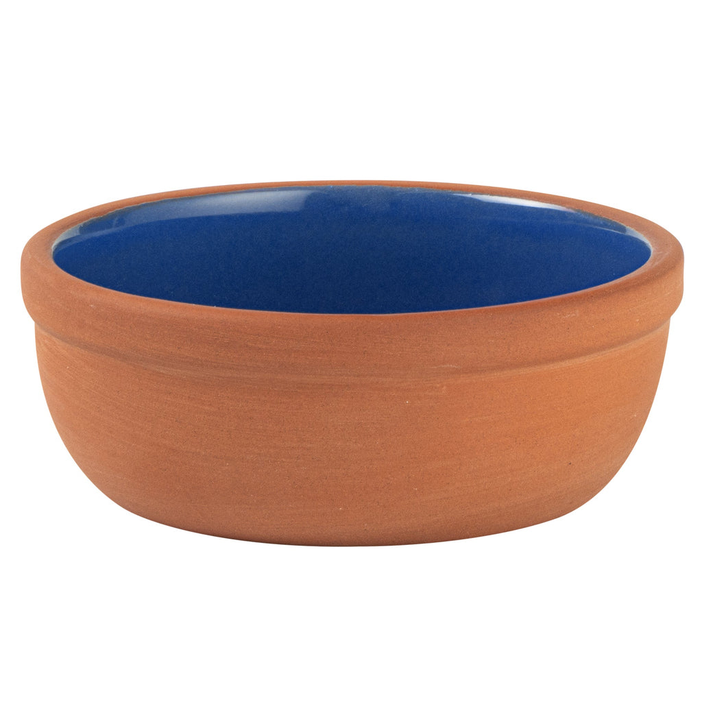 Terra Tek 5 oz Terracotta Cazuela Bowl - Blue Glazed Interior, Oven-Safe, Microwave-Safe - 4'' x 4'' x 1 1/2'' - 10 count box