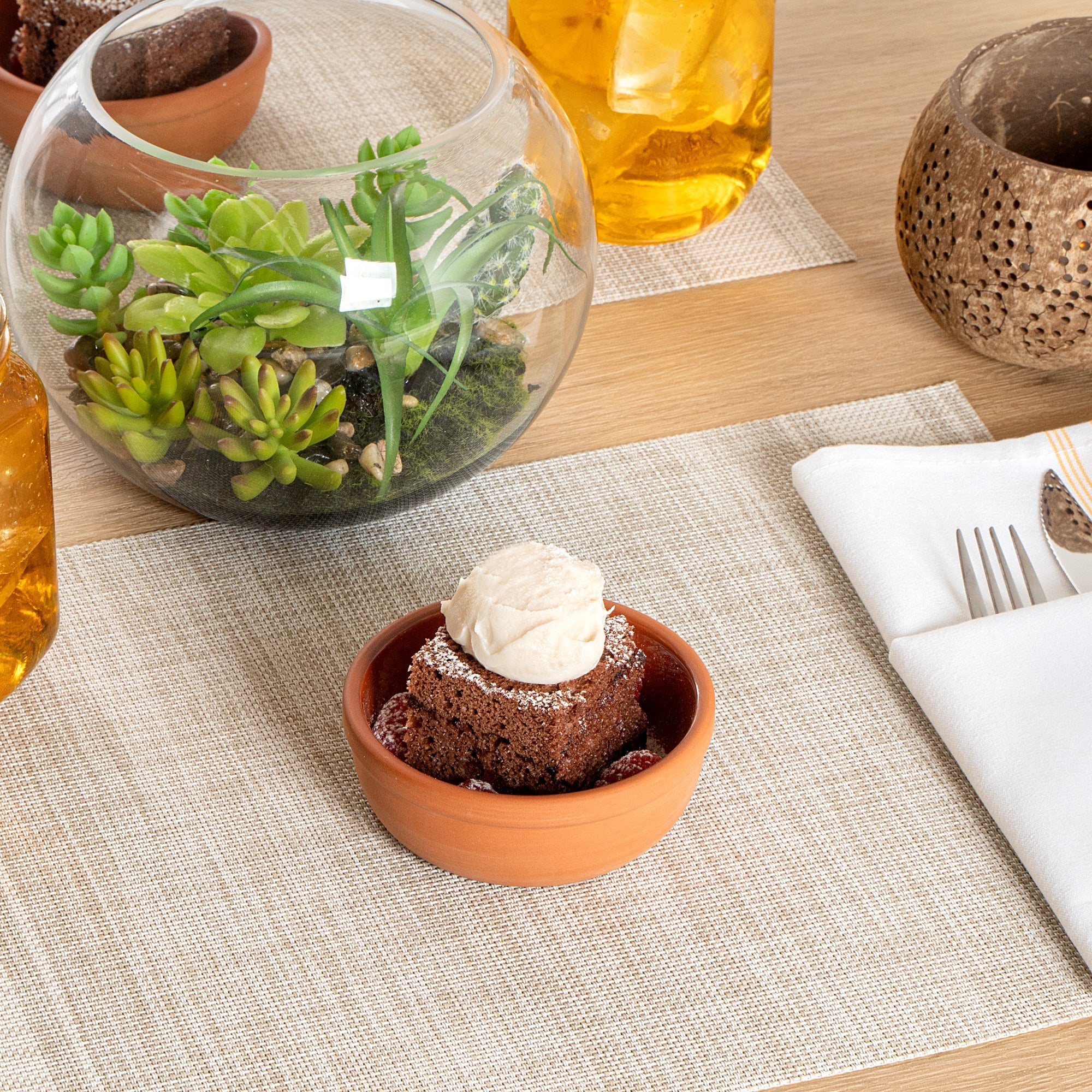 Terra Tek 5 oz Terracotta Cazuela Bowl - Brown Glazed Interior, Oven-Safe, Microwave-Safe - 4'' x 4'' x 1 1/2'' - 2 count box