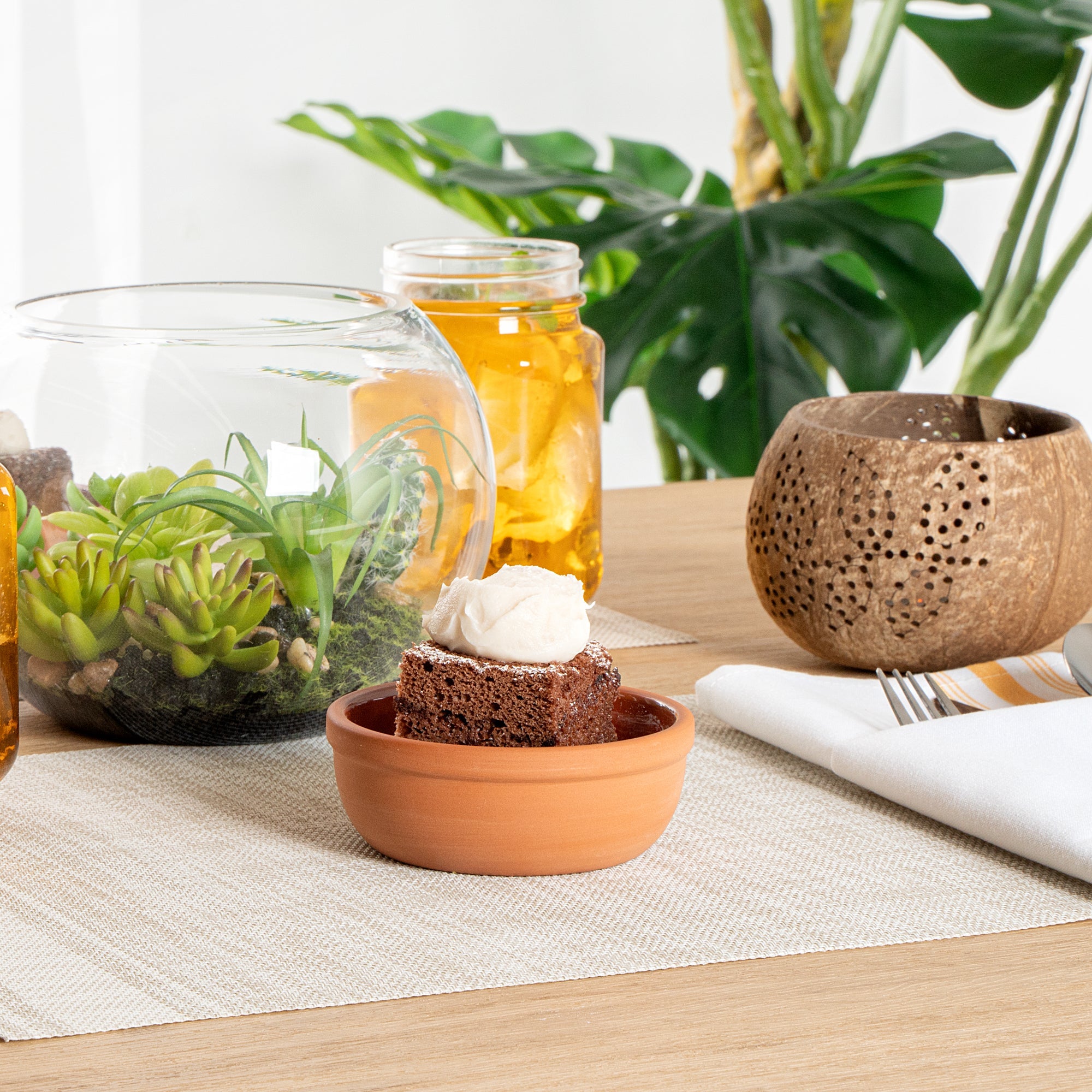 Terra Tek 5 oz Terracotta Cazuela Bowl - Brown Glazed Interior, Oven-Safe, Microwave-Safe - 4'' x 4'' x 1 1/2'' - 2 count box