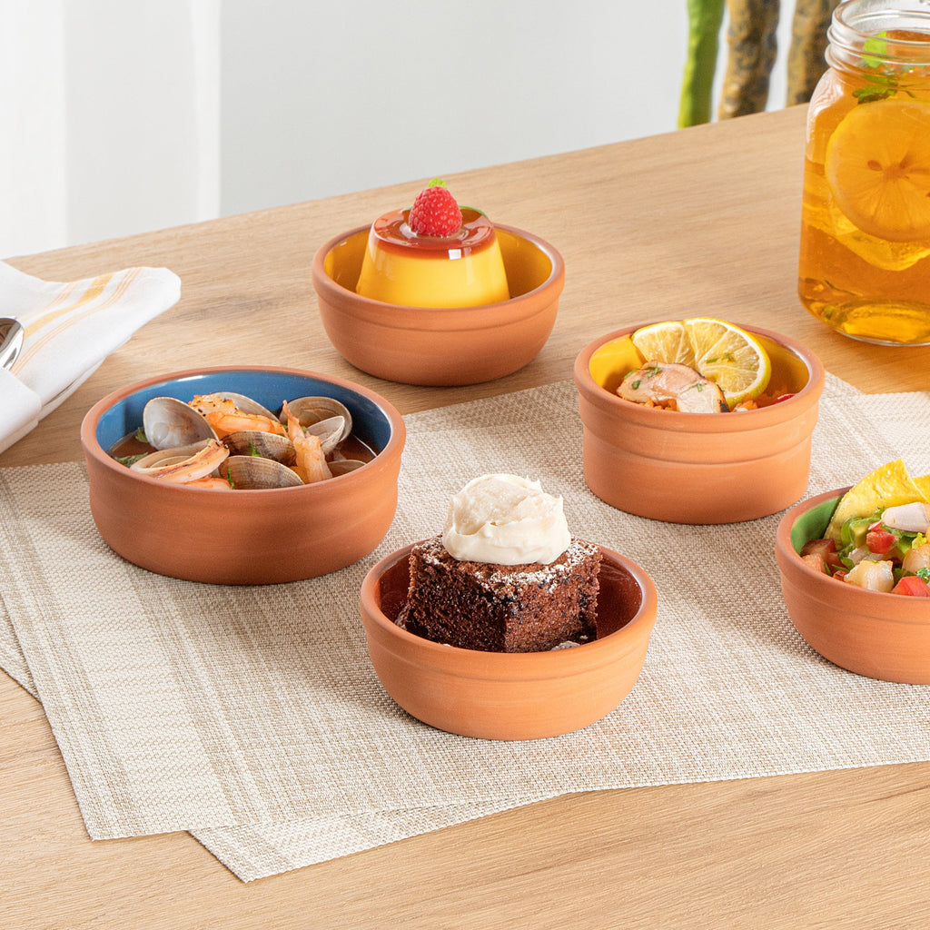 Terra Tek 5 oz Terracotta Cazuela Bowl - Brown Glazed Interior, Oven-Safe, Microwave-Safe - 4'' x 4'' x 1 1/2'' - 2 count box