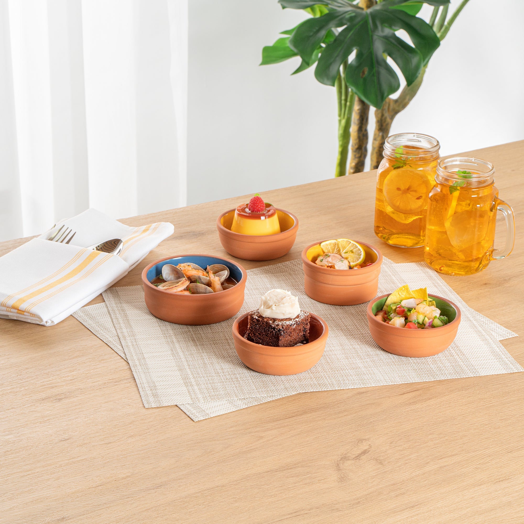 Terra Tek 5 oz Terracotta Cazuela Bowl - Brown Glazed Interior, Oven-Safe, Microwave-Safe - 4'' x 4'' x 1 1/2'' - 2 count box
