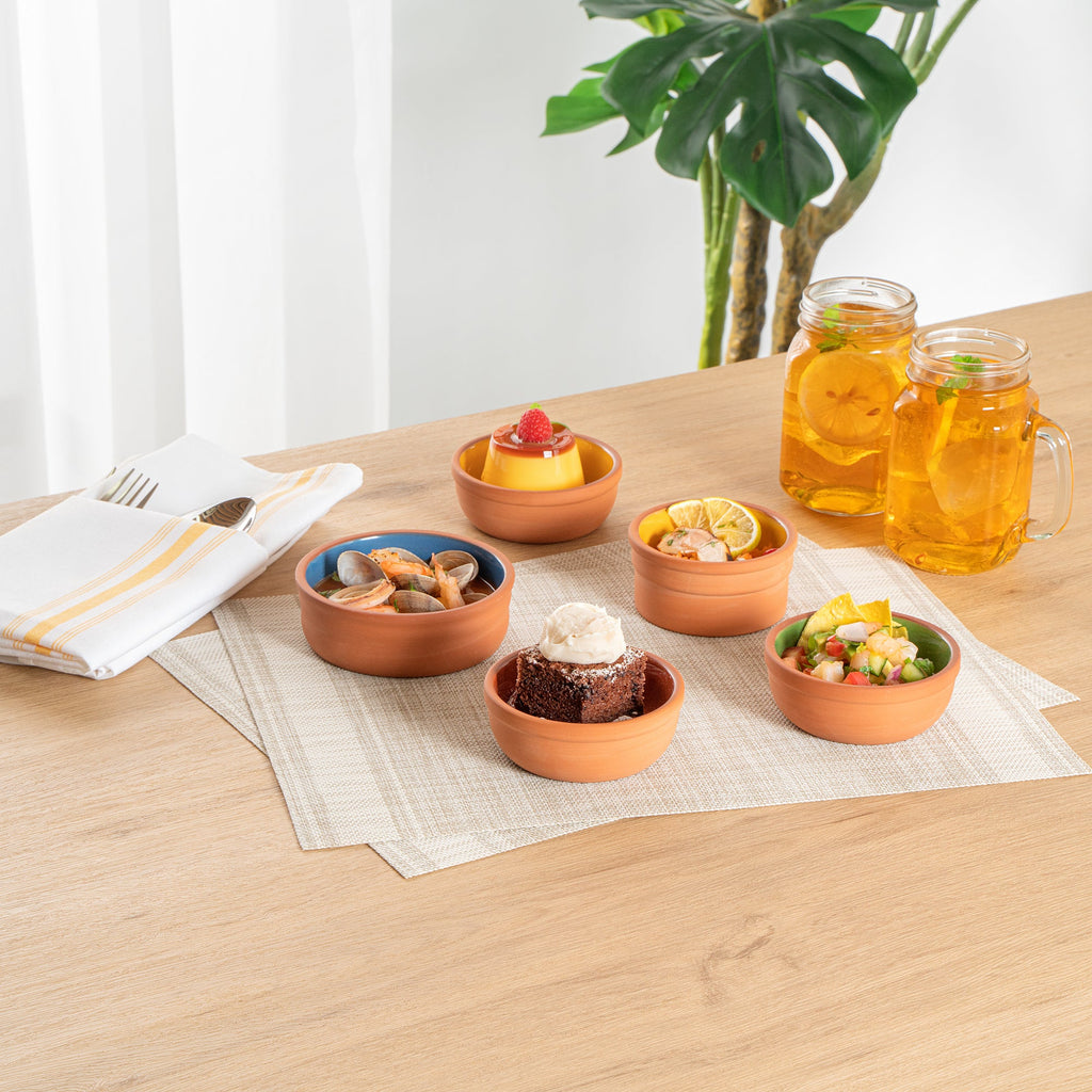 Terra Tek 5 oz Terracotta Cazuela Bowl - Brown Glazed Interior, Oven-Safe, Microwave-Safe - 4'' x 4'' x 1 1/2'' - 10 count box