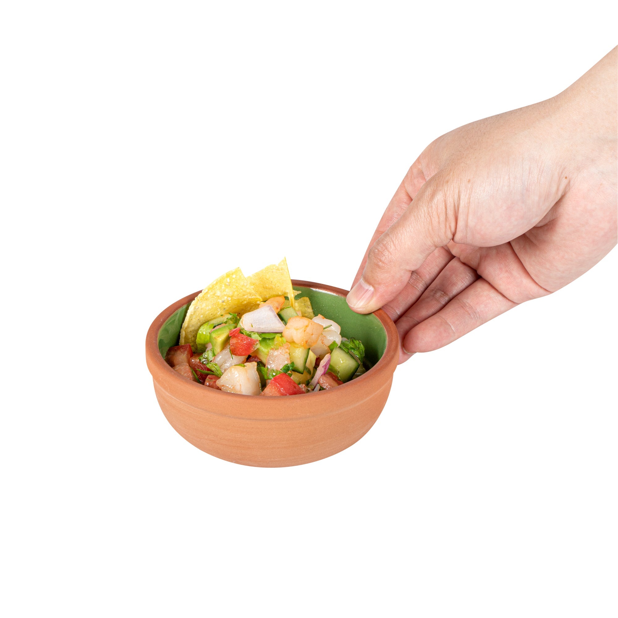 Terra Tek 5 oz Terracotta Cazuela Bowl - Green Glazed Interior, Oven-Safe, Microwave-Safe - 4'' x 4'' x 1 1/2'' - 10 count box