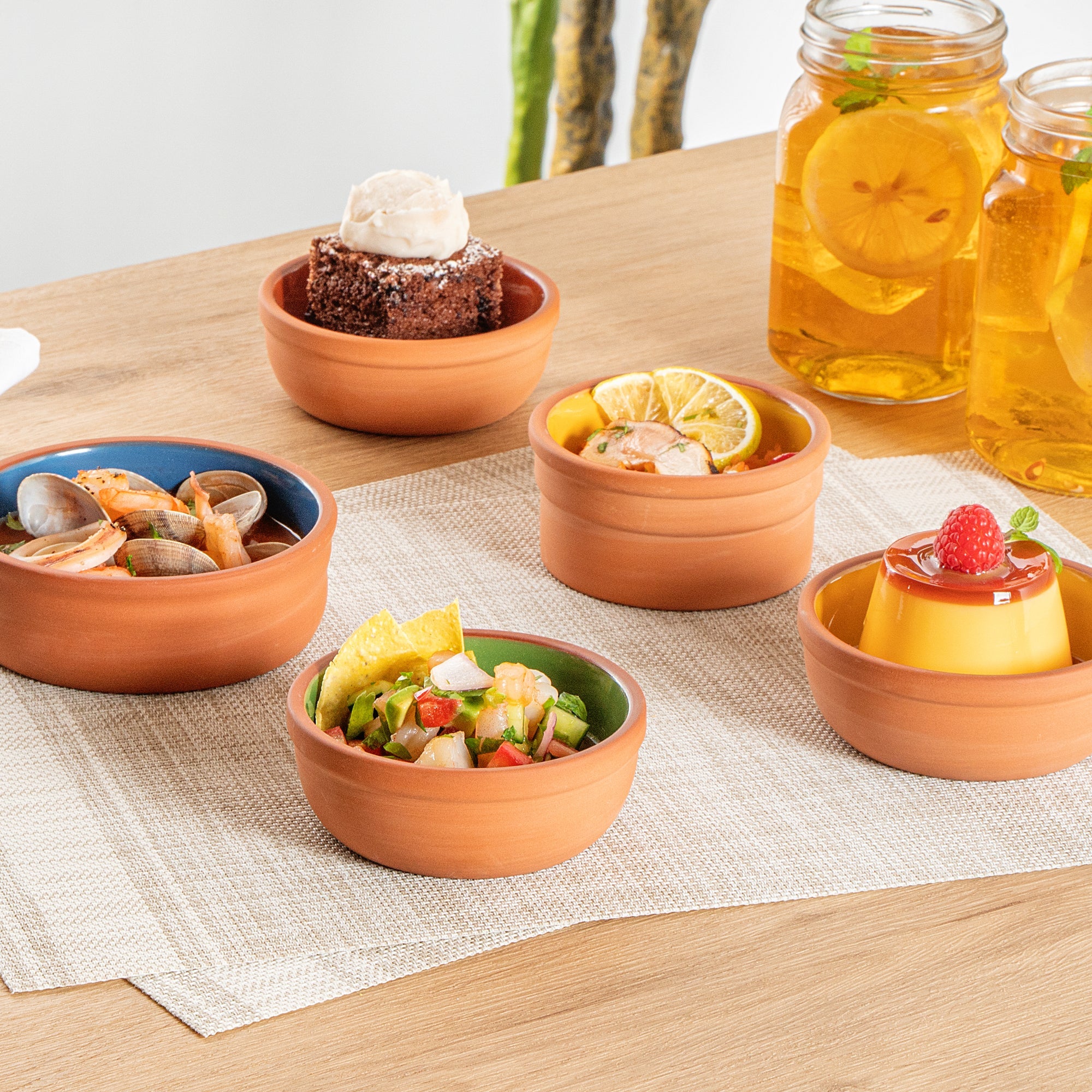 Terra Tek 5 oz Terracotta Cazuela Bowl - Green Glazed Interior, Oven-Safe, Microwave-Safe - 4'' x 4'' x 1 1/2'' - 10 count box
