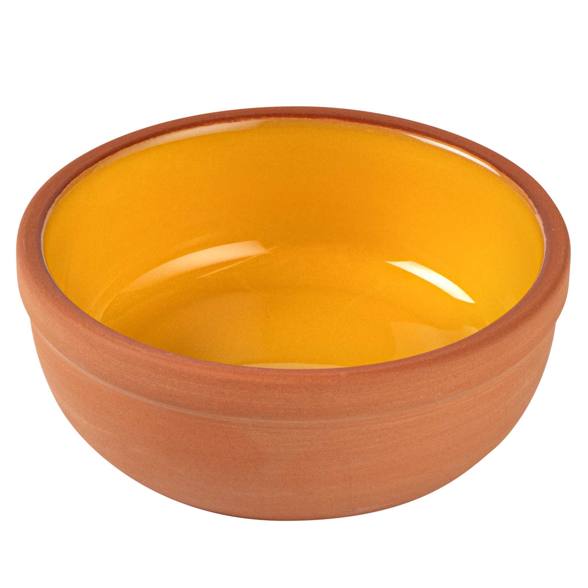 Terra Tek 5 oz Terracotta Cazuela Bowl - Yellow Glazed Interior, Oven-Safe, Microwave-Safe - 4'' x 4'' x 1 1/2'' - 2 count box