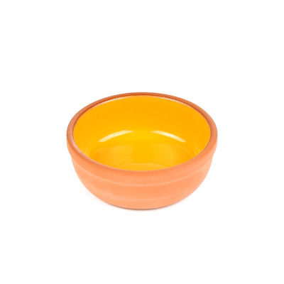 Terra Tek 5 oz Terracotta Cazuela Bowl - Yellow Glazed Interior, Oven-Safe, Microwave-Safe - 4'' x 4'' x 1 1/2'' - 10 count box
