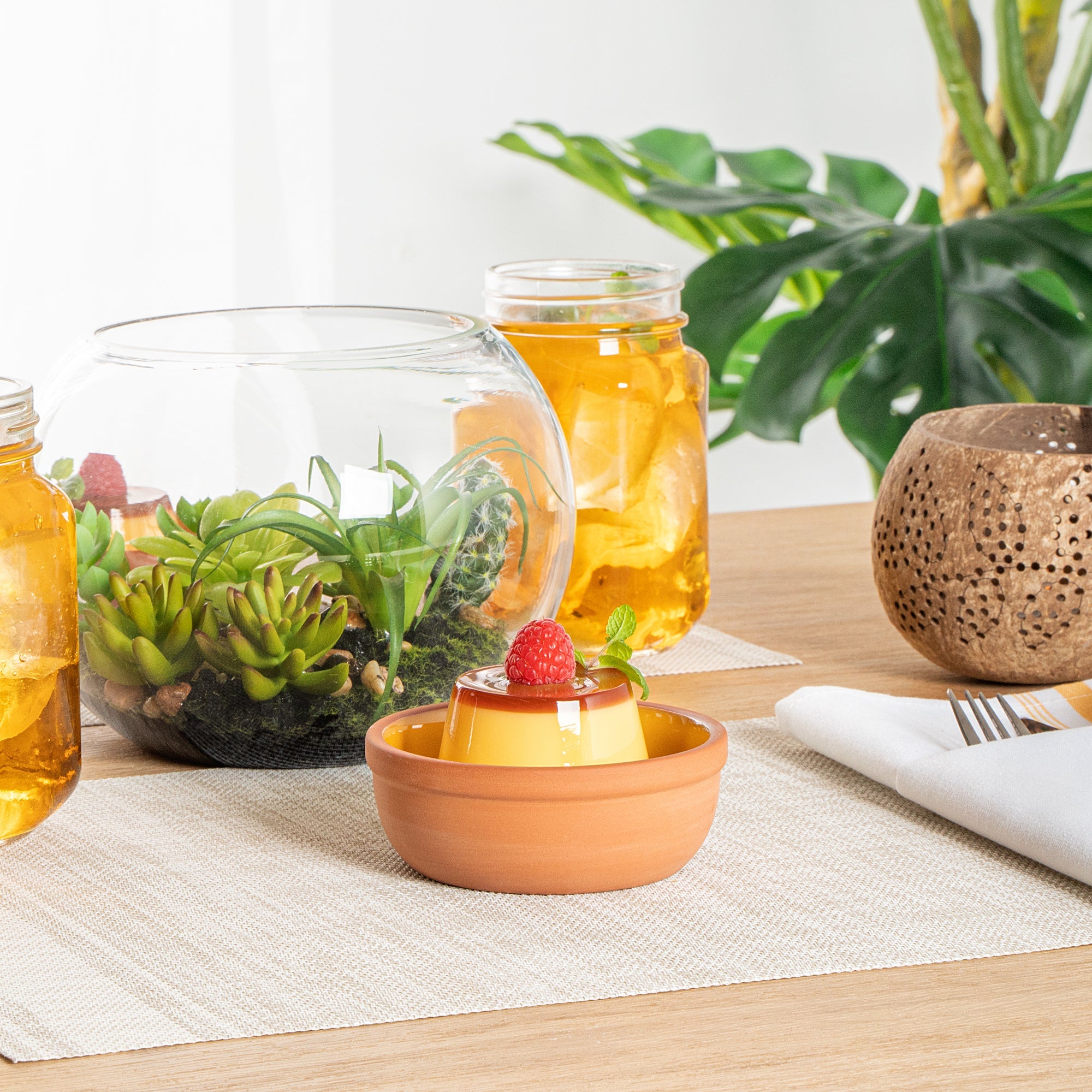 Terra Tek 5 oz Terracotta Cazuela Bowl - Yellow Glazed Interior, Oven-Safe, Microwave-Safe - 4'' x 4'' x 1 1/2'' - 10 count box