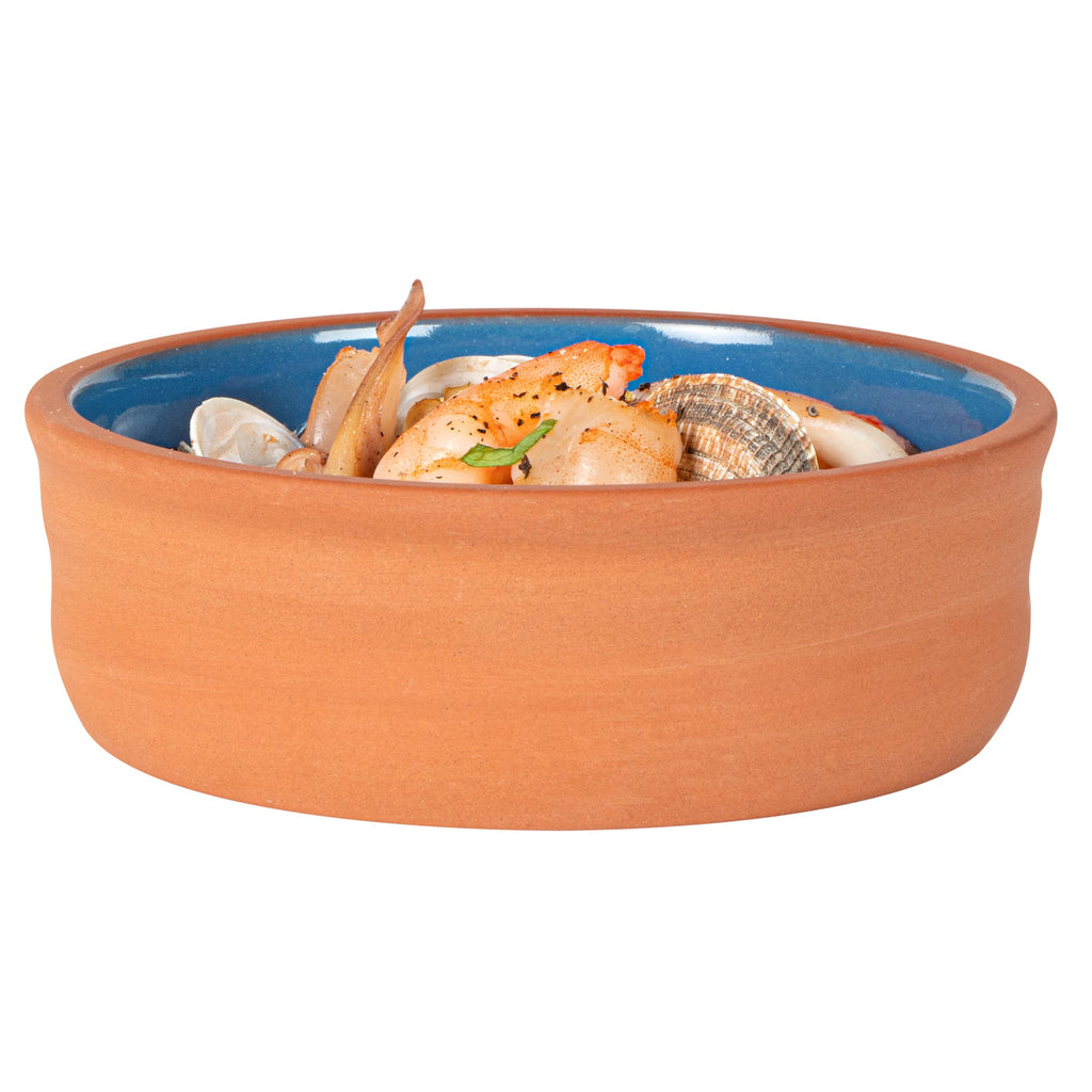 Terra Tek 7 oz Terracotta Cazuela Bowl - Blue Glazed Interior, Oven-Safe, Microwave-Safe - 4 3/4'' x 4 3/4'' x 1 1/2'' - 2 count box