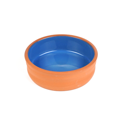 Terra Tek 7 oz Terracotta Cazuela Bowl - Blue Glazed Interior, Oven-Safe, Microwave-Safe - 4 3/4'' x 4 3/4'' x 1 1/2'' - 2 count box