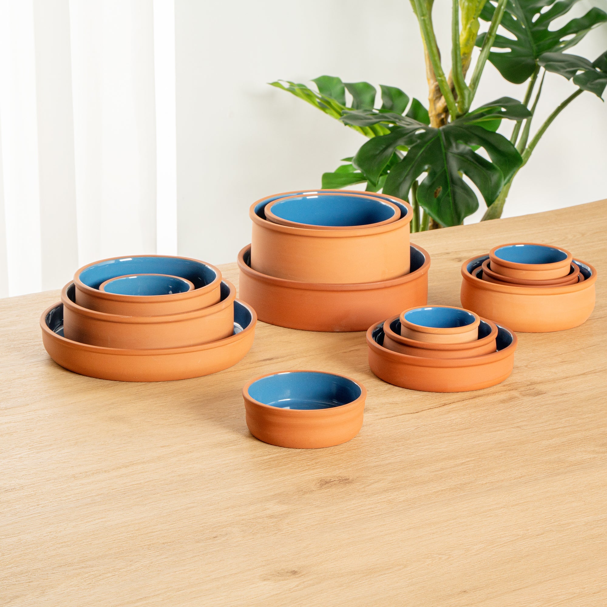 Terra Tek 7 oz Terracotta Cazuela Bowl - Blue Glazed Interior, Oven-Safe, Microwave-Safe - 4 3/4'' x 4 3/4'' x 1 1/2'' - 2 count box