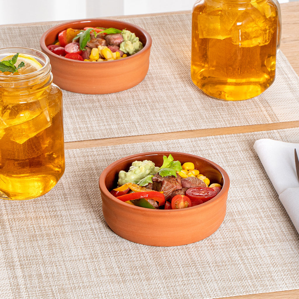 Terra Tek 7 oz Terracotta Cazuela Bowl - Brown Glazed Interior, Oven-Safe, Microwave-Safe - 4 3/4'' x 4 3/4'' x 1 1/2'' - 2 count box