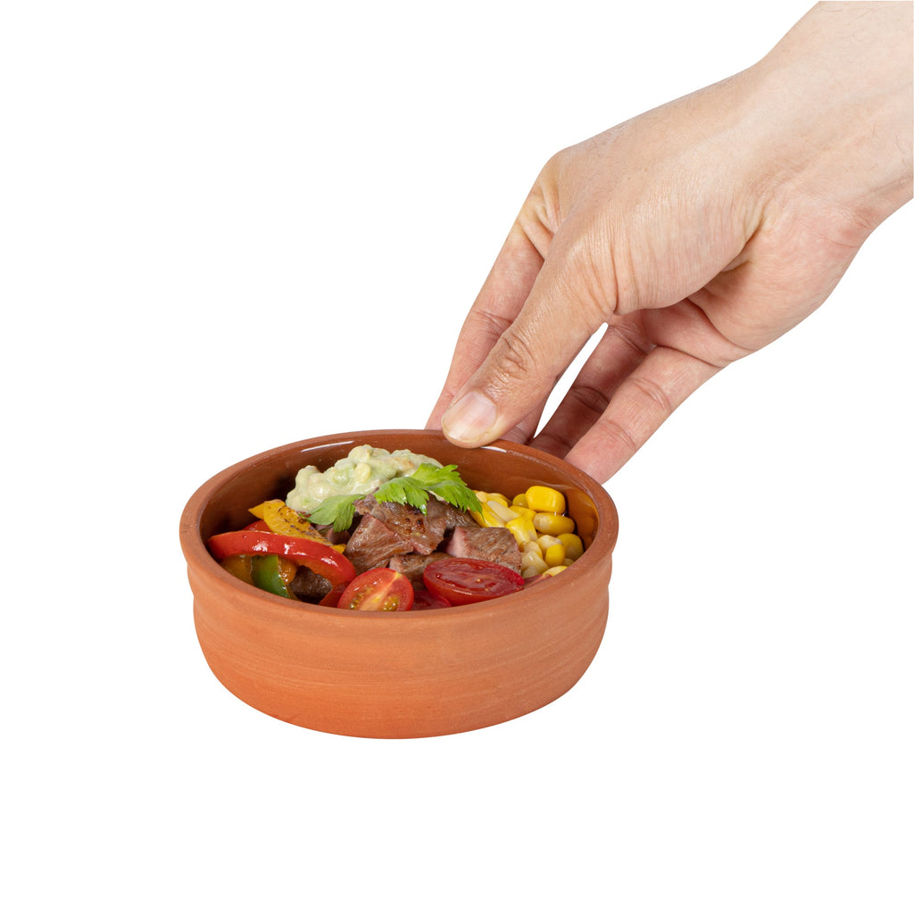 Terra Tek 7 oz Terracotta Cazuela Bowl - Brown Glazed Interior, Oven-Safe, Microwave-Safe - 4 3/4'' x 4 3/4'' x 1 1/2'' - 10 count box