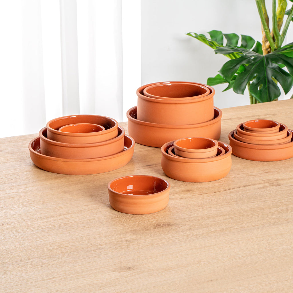 Terra Tek 7 oz Terracotta Cazuela Bowl - Brown Glazed Interior, Oven-Safe, Microwave-Safe - 4 3/4'' x 4 3/4'' x 1 1/2'' - 10 count box