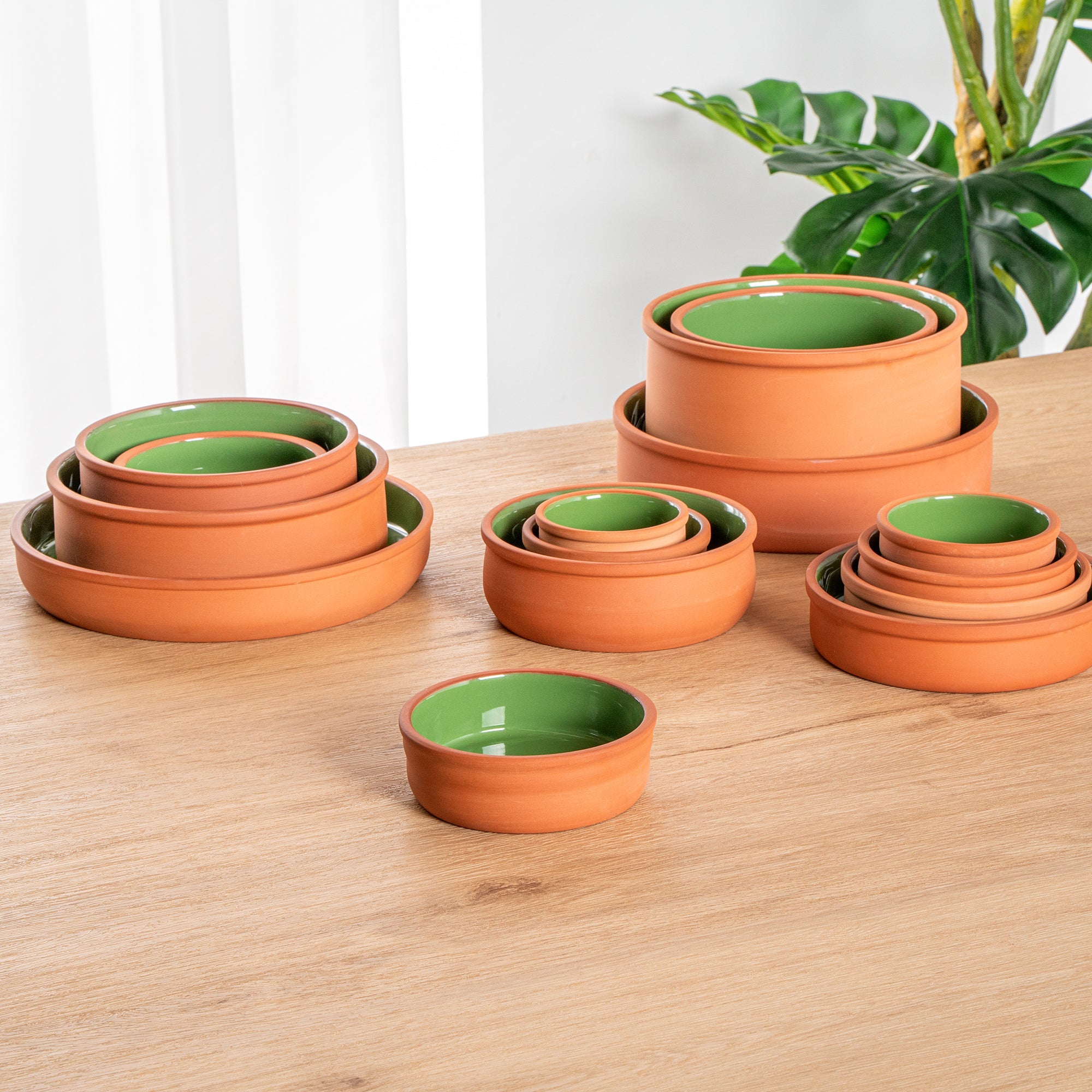 Terra Tek 7 oz Terracotta Cazuela Bowl - Green Glazed Interior, Oven-Safe, Microwave-Safe - 4 3/4'' x 4 3/4'' x 1 1/2'' - 2 count box
