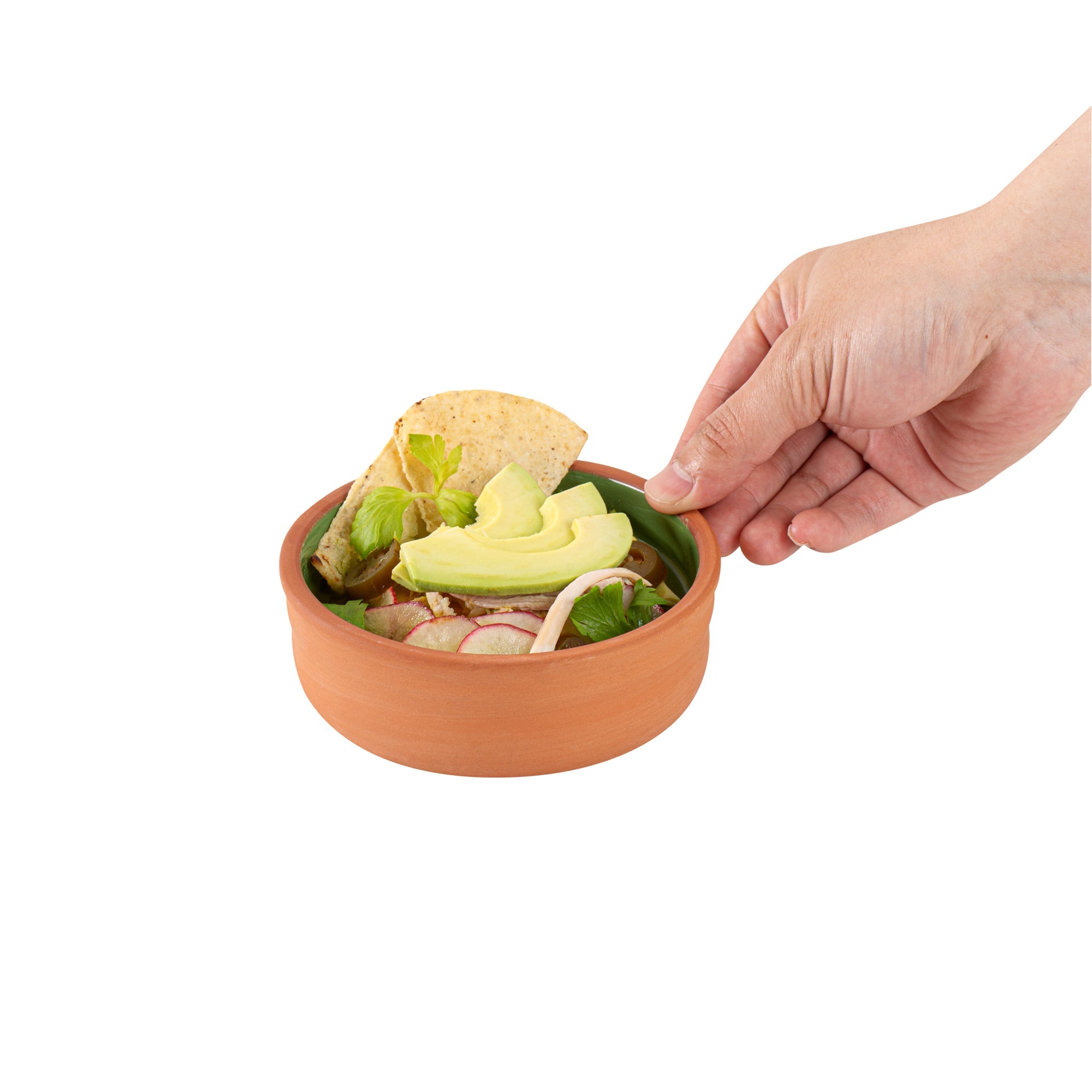 Terra Tek 7 oz Terracotta Cazuela Bowl - Green Glazed Interior, Oven-Safe, Microwave-Safe - 4 3/4'' x 4 3/4'' x 1 1/2'' - 10 count box