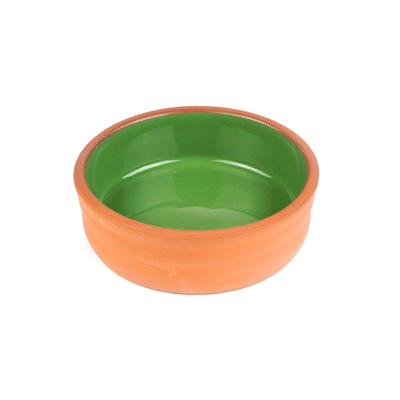 Terra Tek 7 oz Terracotta Cazuela Bowl - Green Glazed Interior, Oven-Safe, Microwave-Safe - 4 3/4'' x 4 3/4'' x 1 1/2'' - 10 count box