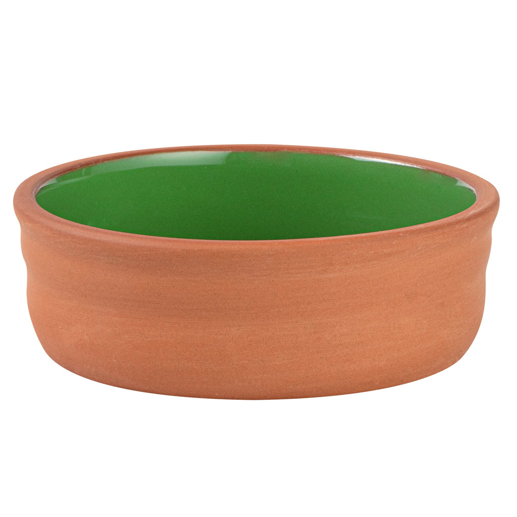 Terra Tek 7 oz Terracotta Cazuela Bowl - Green Glazed Interior, Oven-Safe, Microwave-Safe - 4 3/4'' x 4 3/4'' x 1 1/2'' - 10 count box