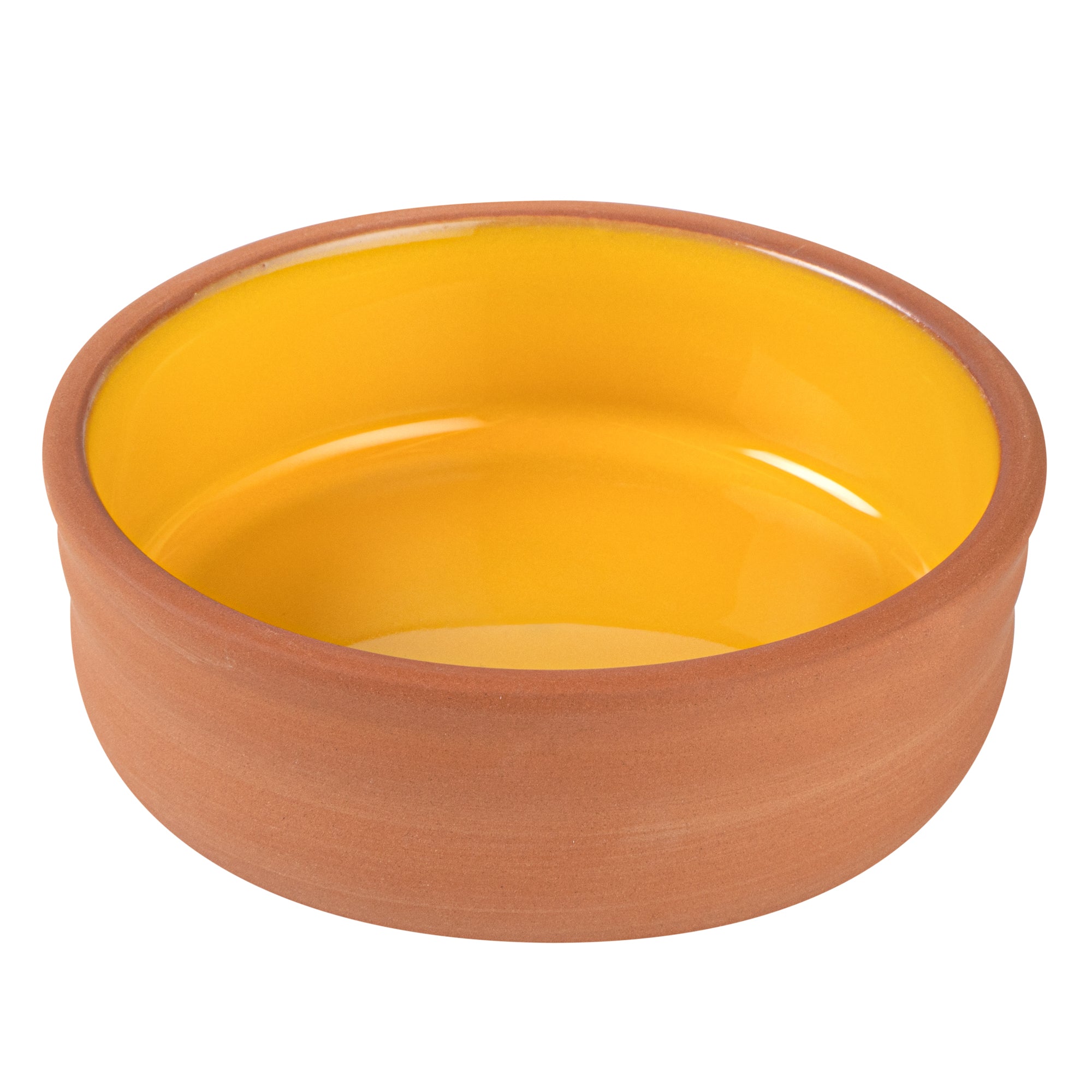 Terra Tek 7 oz Terracotta Cazuela Bowl - Yellow Glazed Interior, Oven-Safe, Microwave-Safe - 4 3/4'' x 4 3/4'' x 1 1/2'' - 2 count box