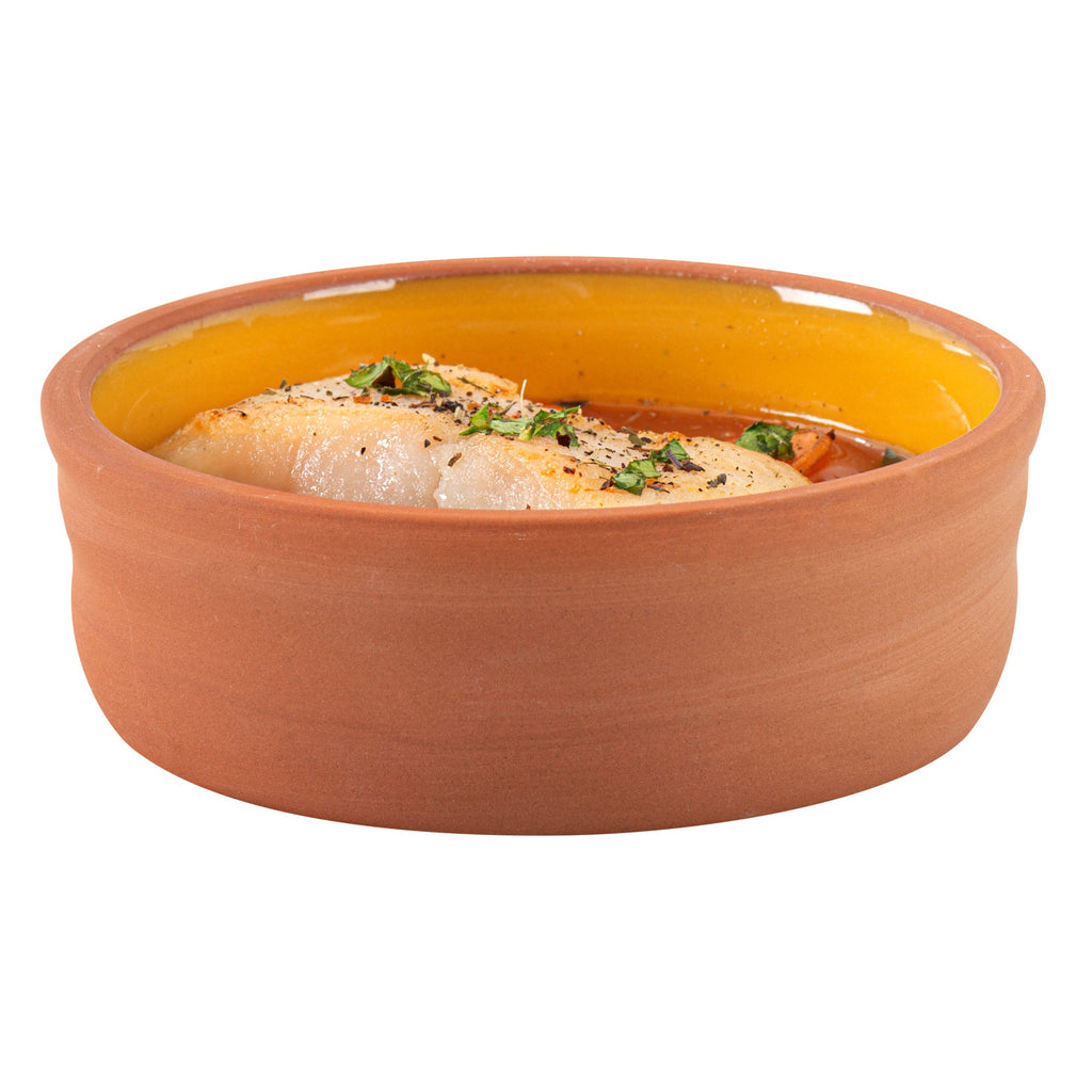 Terra Tek 7 oz Terracotta Cazuela Bowl - Yellow Glazed Interior, Oven-Safe, Microwave-Safe - 4 3/4'' x 4 3/4'' x 1 1/2'' - 2 count box