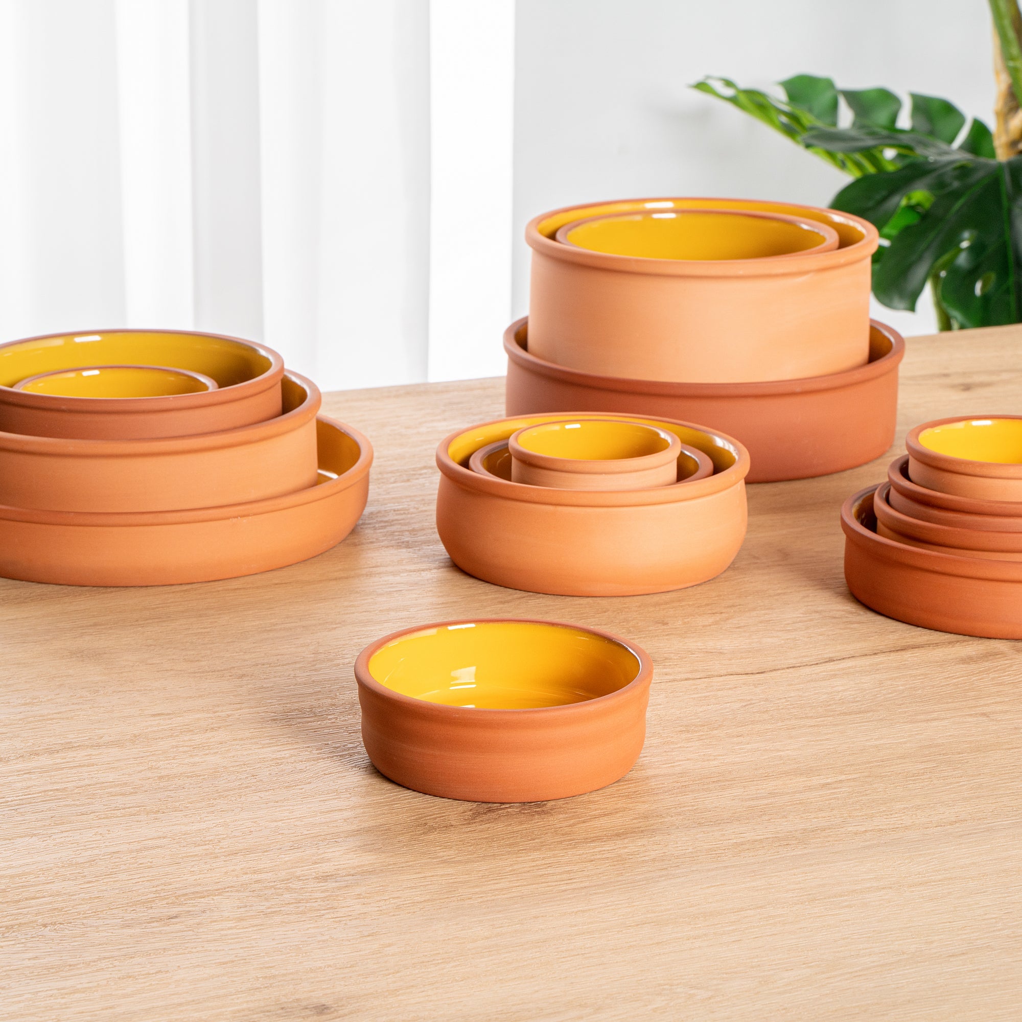 Terra Tek 7 oz Terracotta Cazuela Bowl - Yellow Glazed Interior, Oven-Safe, Microwave-Safe - 4 3/4'' x 4 3/4'' x 1 1/2'' - 2 count box