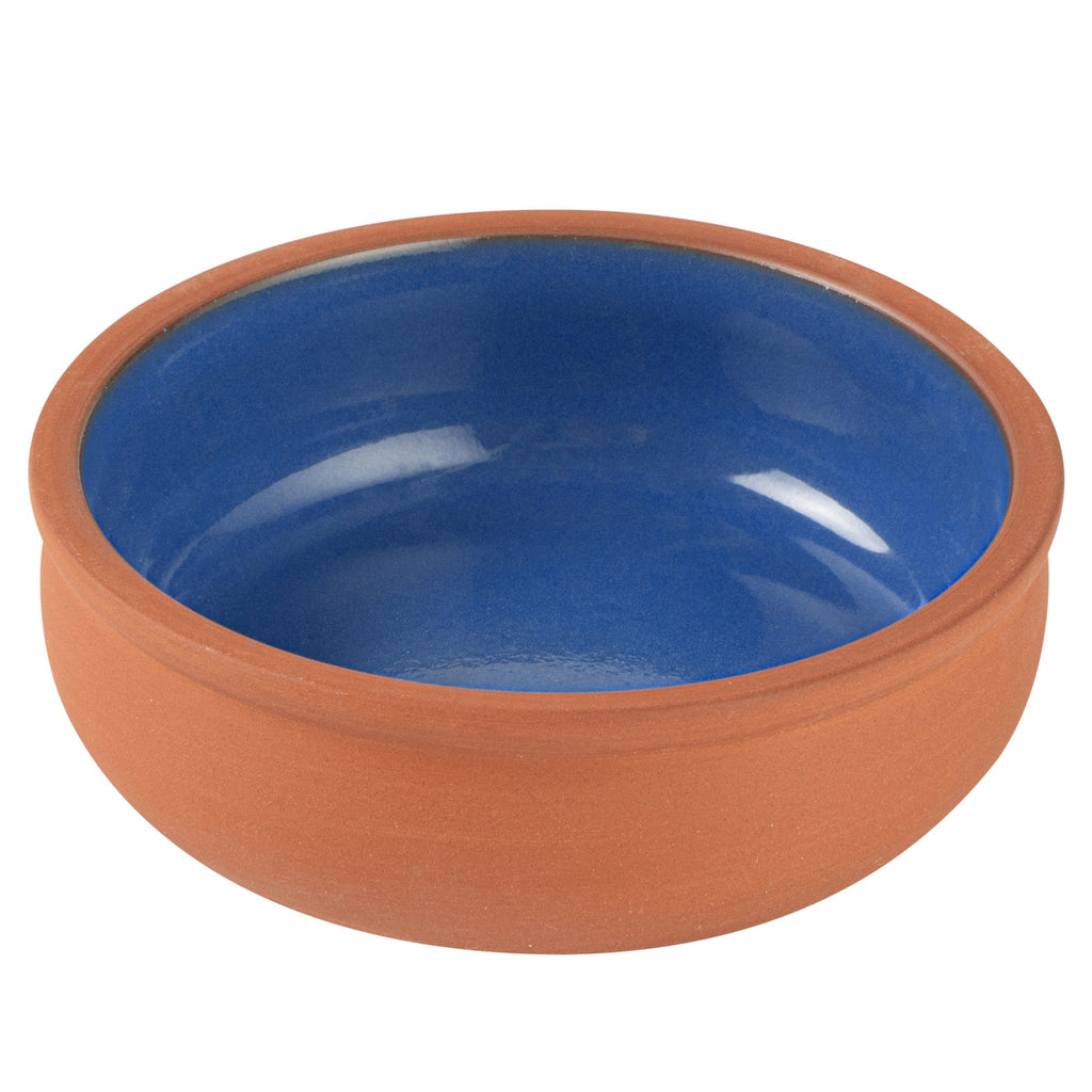Terra Tek 7 oz Terracotta Cazuela Bowl - Blue Glazed Interior, Oven-Safe, Microwave-Safe - 4 1/2'' x 4 1/2'' x 1 1/2'' - 10 count box