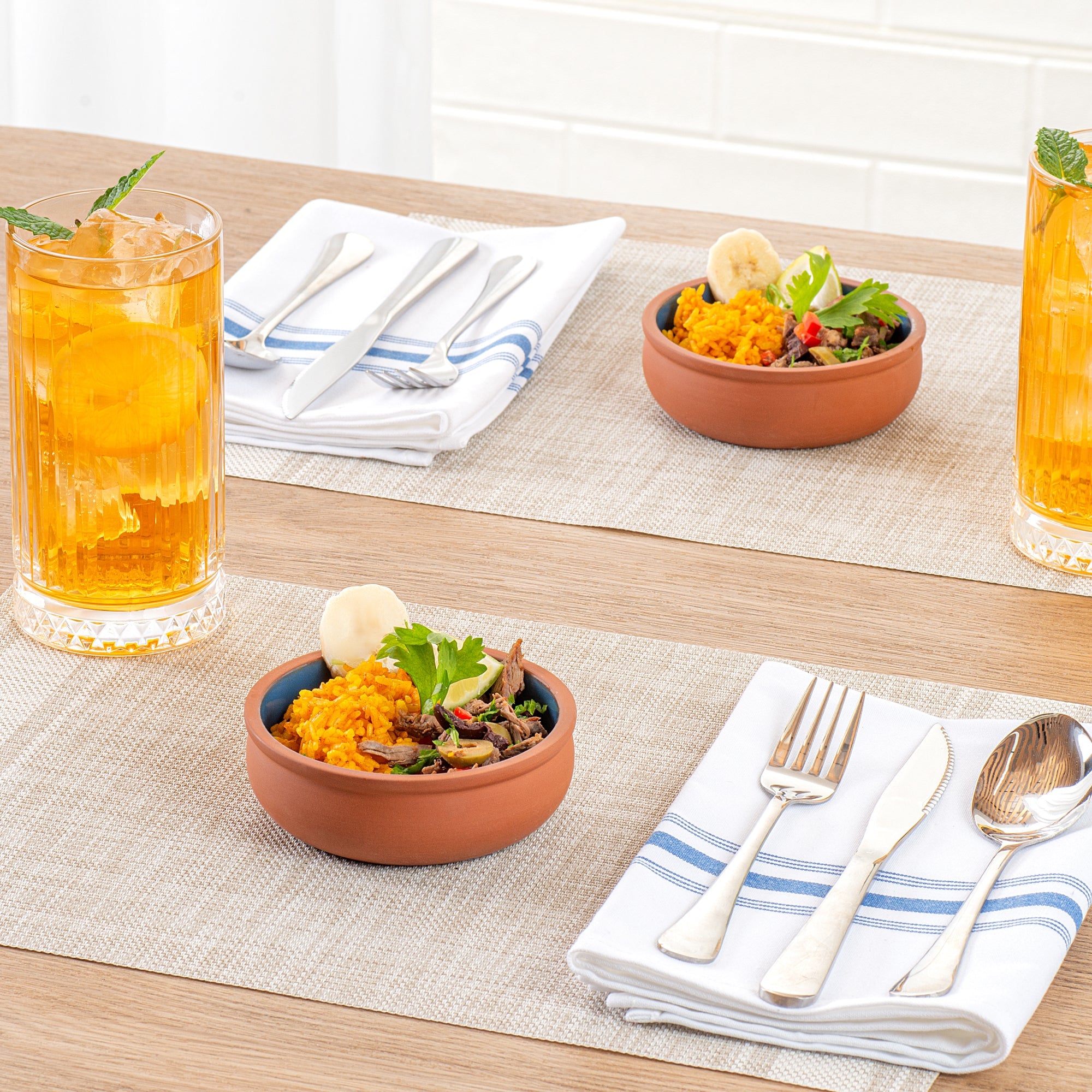 Terra Tek 7 oz Terracotta Cazuela Bowl - Blue Glazed Interior, Oven-Safe, Microwave-Safe - 4 1/2'' x 4 1/2'' x 1 1/2'' - 2 count box