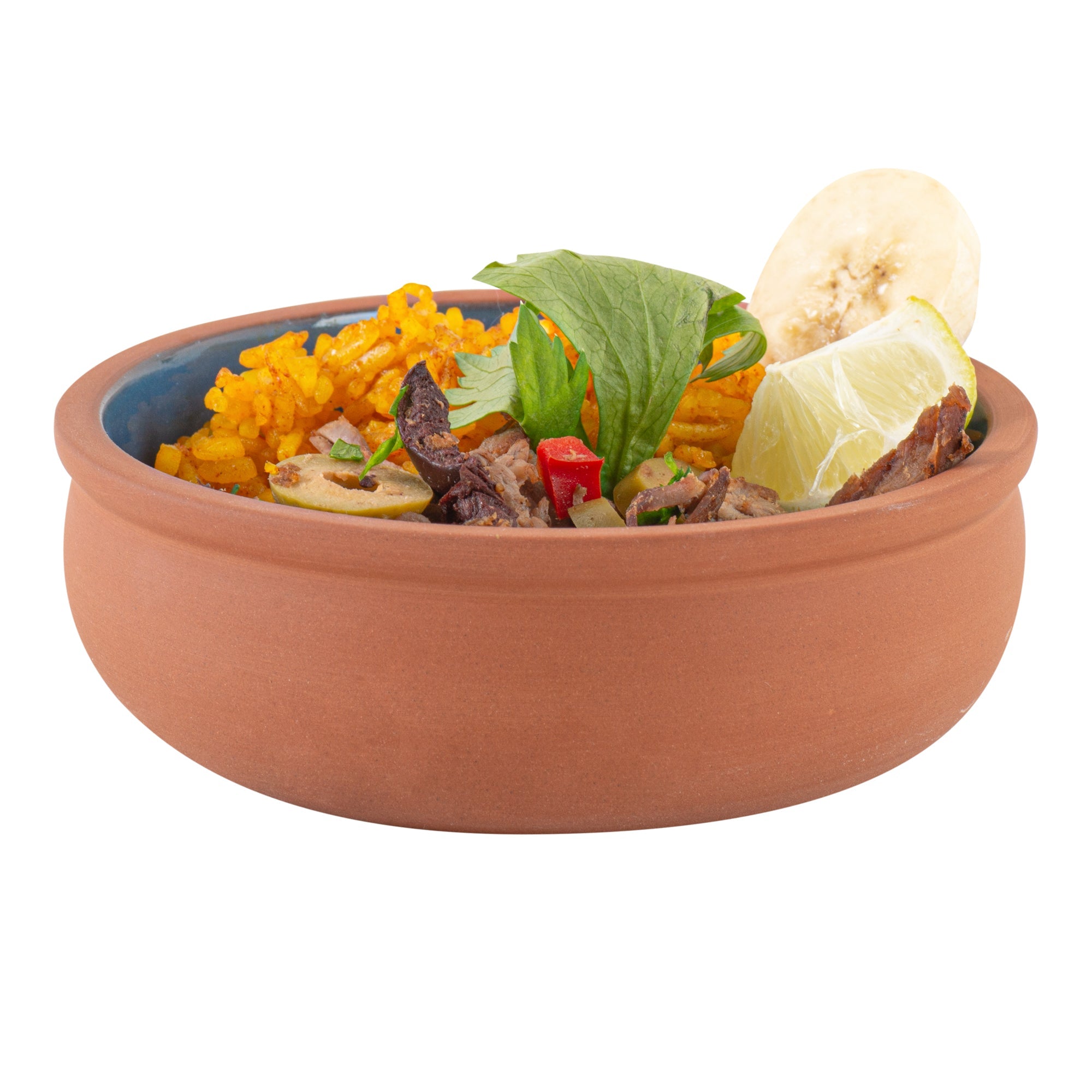 Terra Tek 7 oz Terracotta Cazuela Bowl - Blue Glazed Interior, Oven-Safe, Microwave-Safe - 4 1/2'' x 4 1/2'' x 1 1/2'' - 2 count box