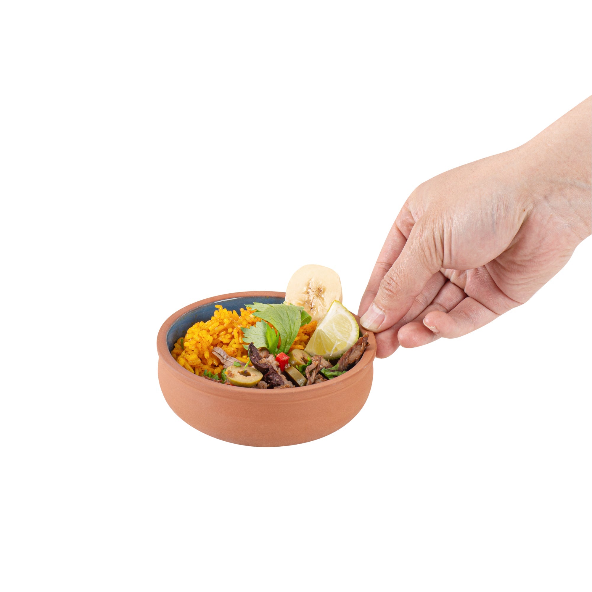 Terra Tek 7 oz Terracotta Cazuela Bowl - Blue Glazed Interior, Oven-Safe, Microwave-Safe - 4 1/2'' x 4 1/2'' x 1 1/2'' - 2 count box
