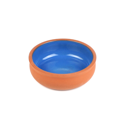 Terra Tek 7 oz Terracotta Cazuela Bowl - Blue Glazed Interior, Oven-Safe, Microwave-Safe - 4 1/2'' x 4 1/2'' x 1 1/2'' - 2 count box